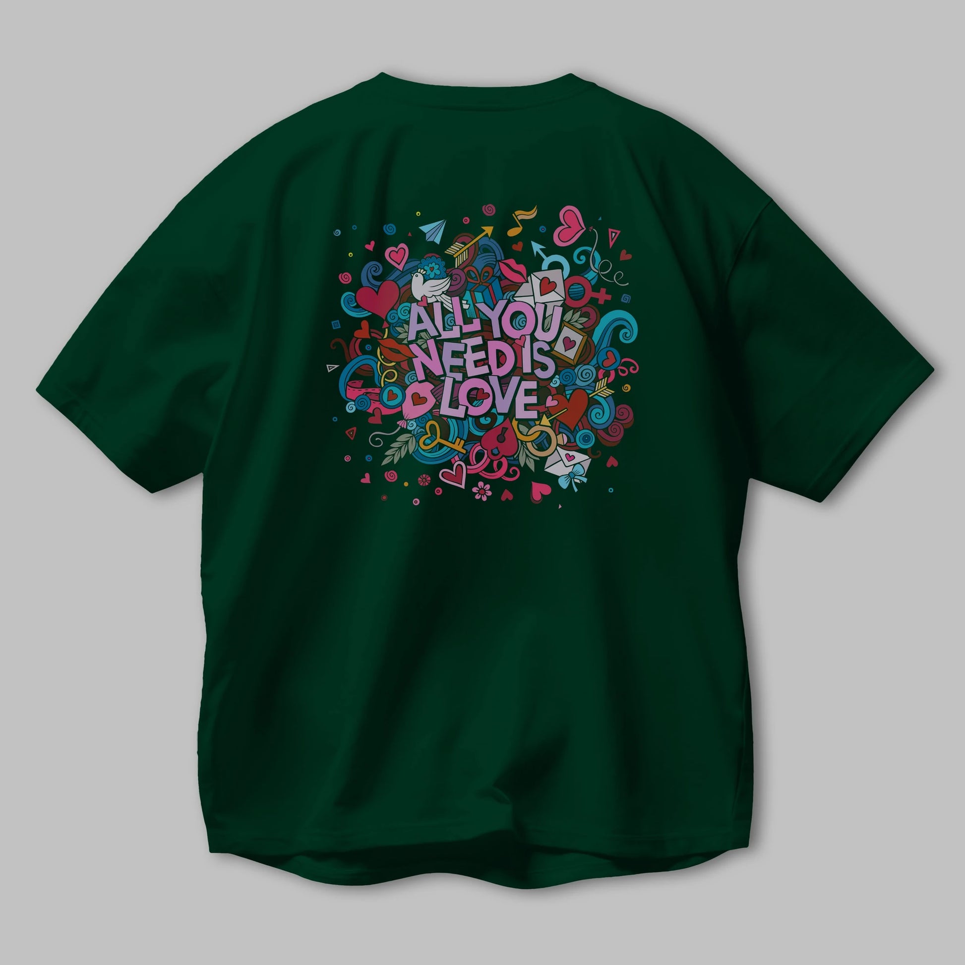 Cute Fun Colorful Heart Art Love Arka Baskılı Oversize t-shirt Erkek Kadın Unisex