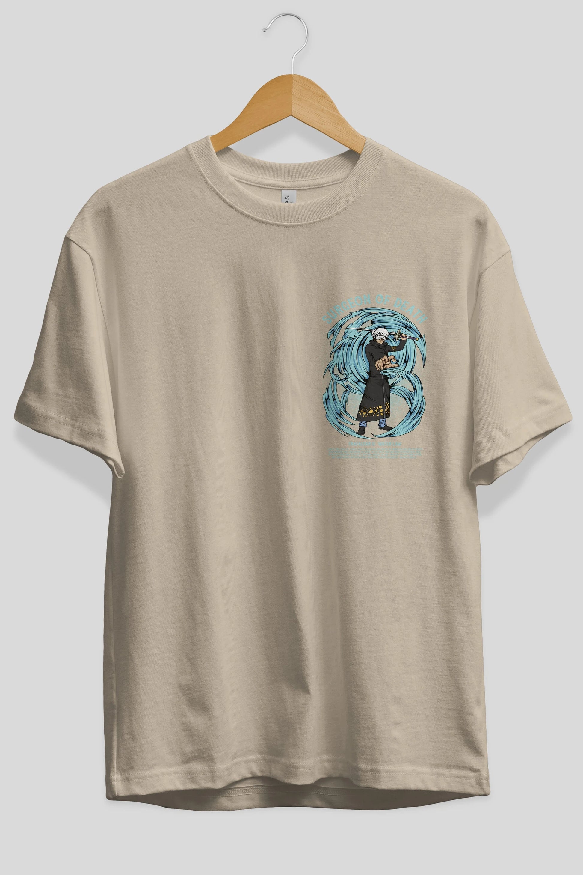 Trafalgad D. Water Law Ön Sol Baskılı Oversize t-shirt Erkek Kadın Unisex %100 Pamuk Bisiklet Yaka tişort