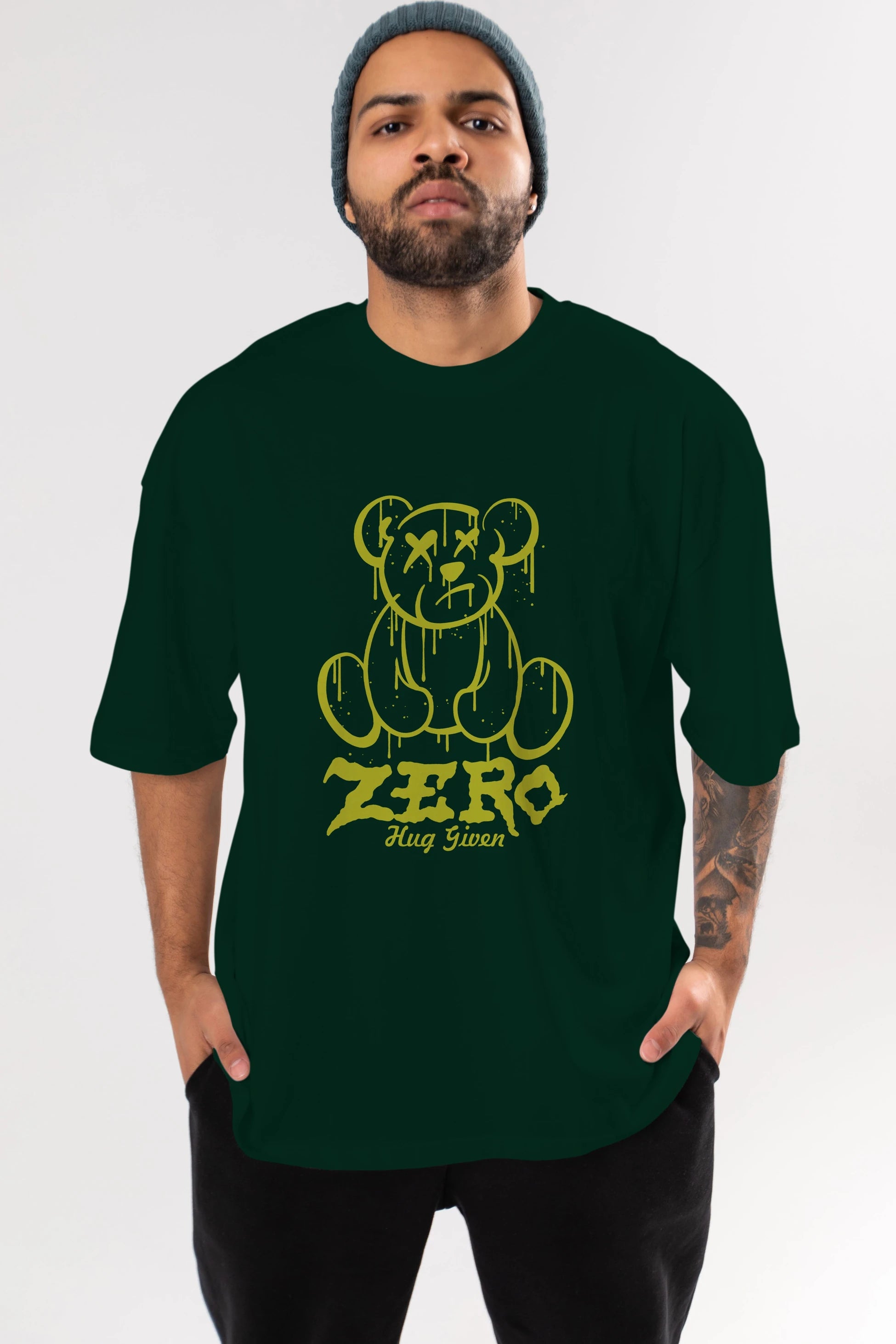 Zero Hug Given Bear Ön Baskılı Oversize t-shirt Erkek Kadın Unisex