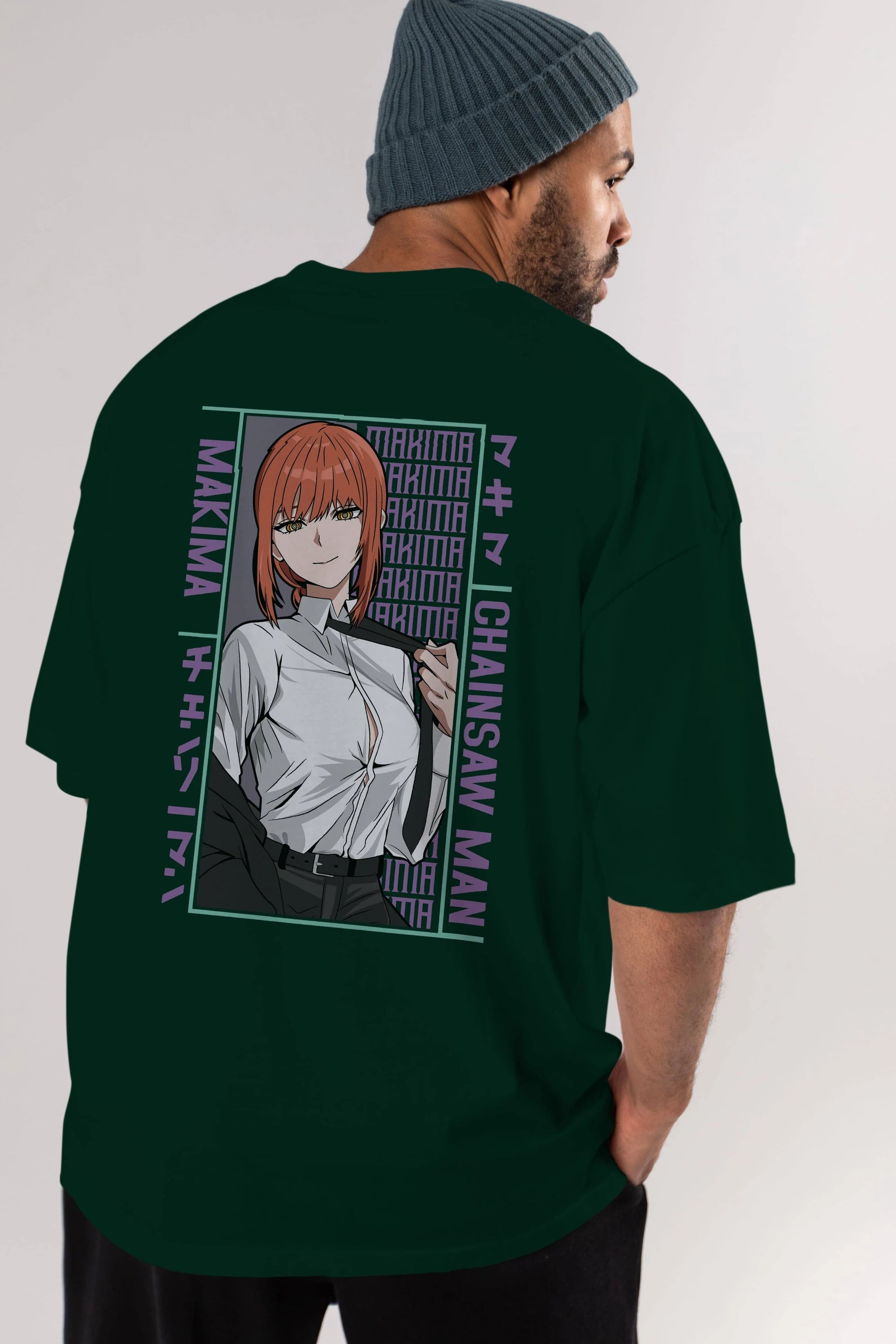 Makima Chain Saw Man Anime Arka Baskılı Oversize t-shirt Erkek Kadın Unisex
