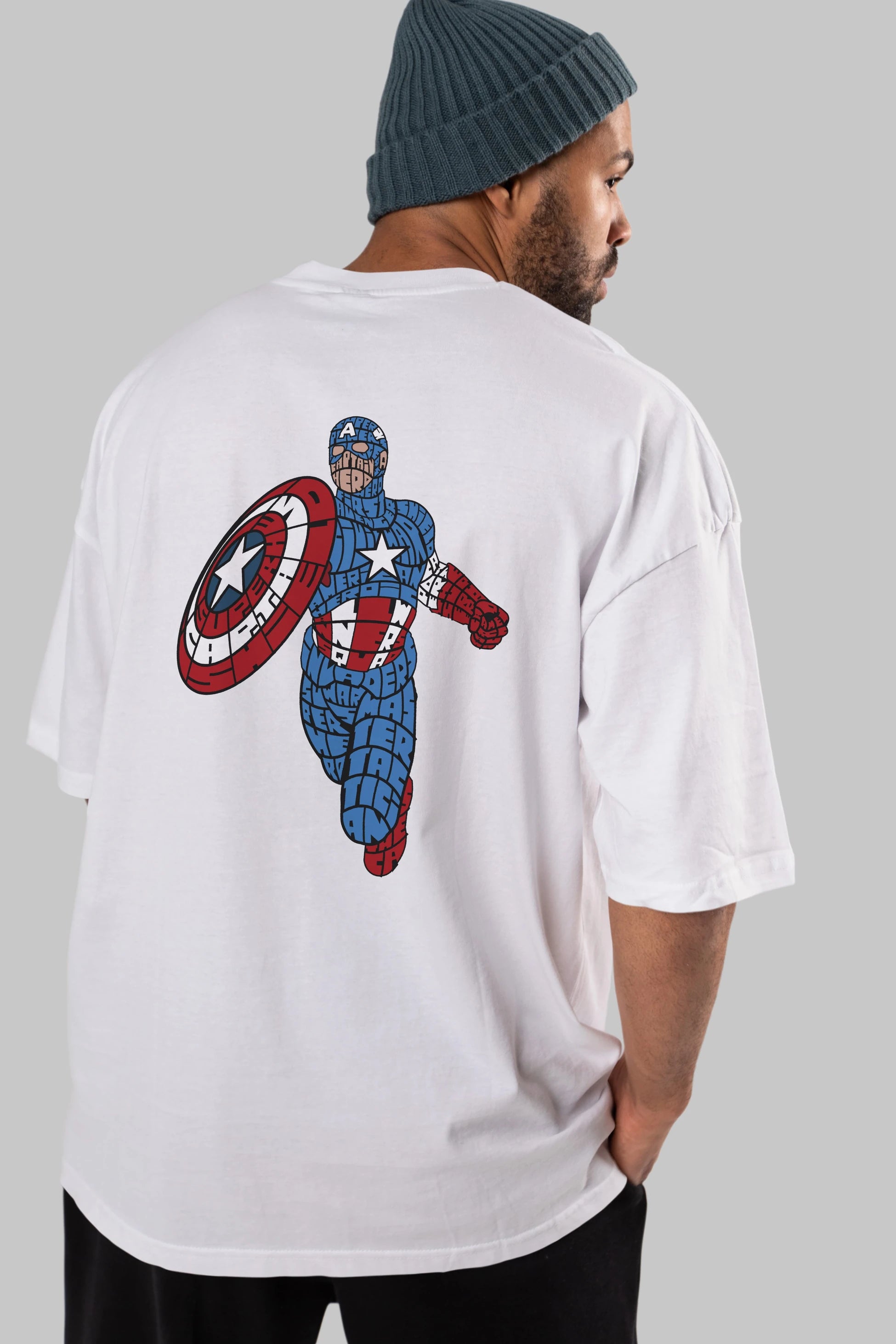 Star and Stripes Hero Arka Baskılı Oversize t-shirt %100 pamuk Erkek Kadın Unisex