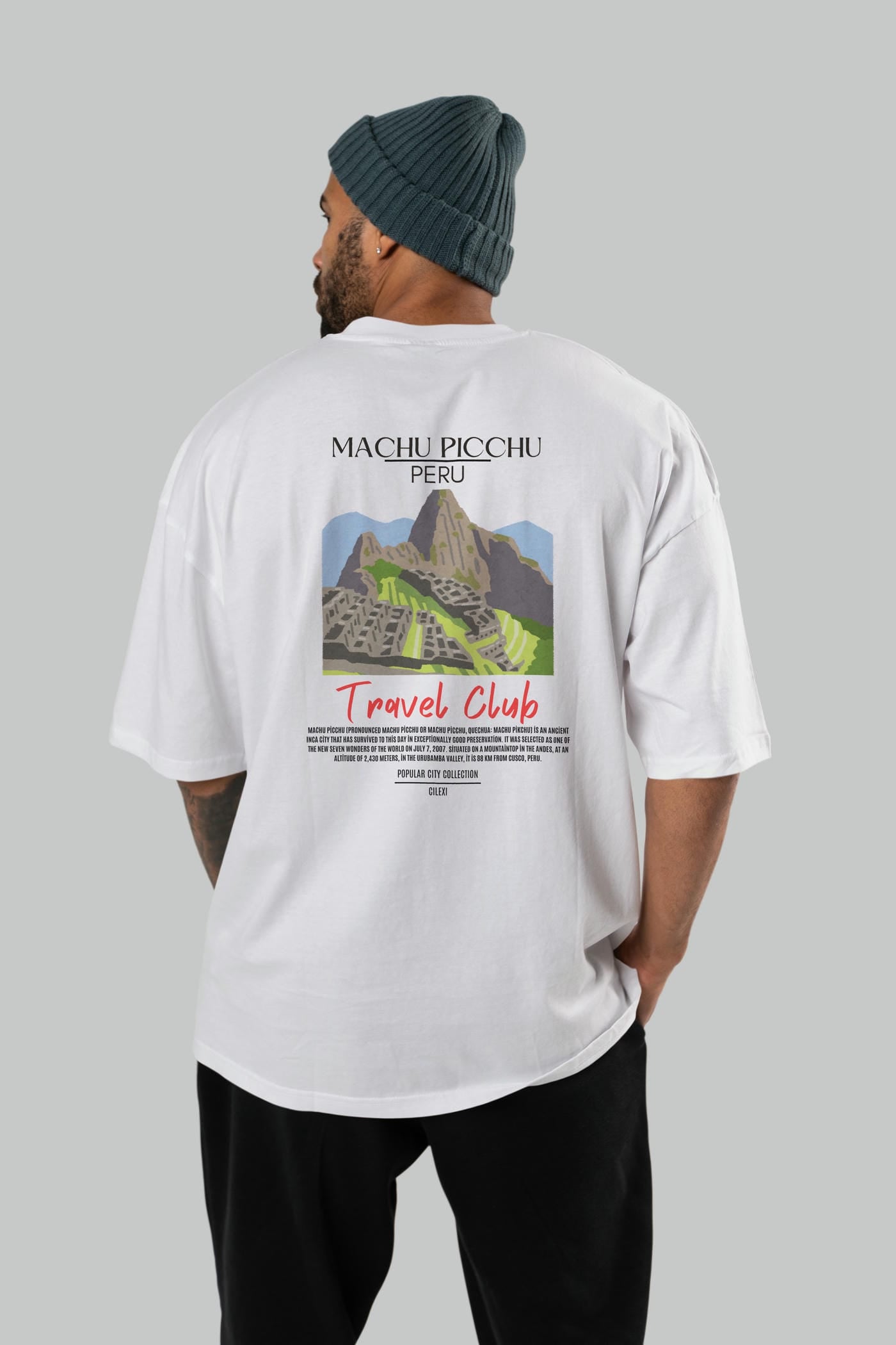 Machu Picchu Peru Arka Baskılı Oversize t-shirt Erkek Kadın Pamuk Bisiklet Yaka tişort
