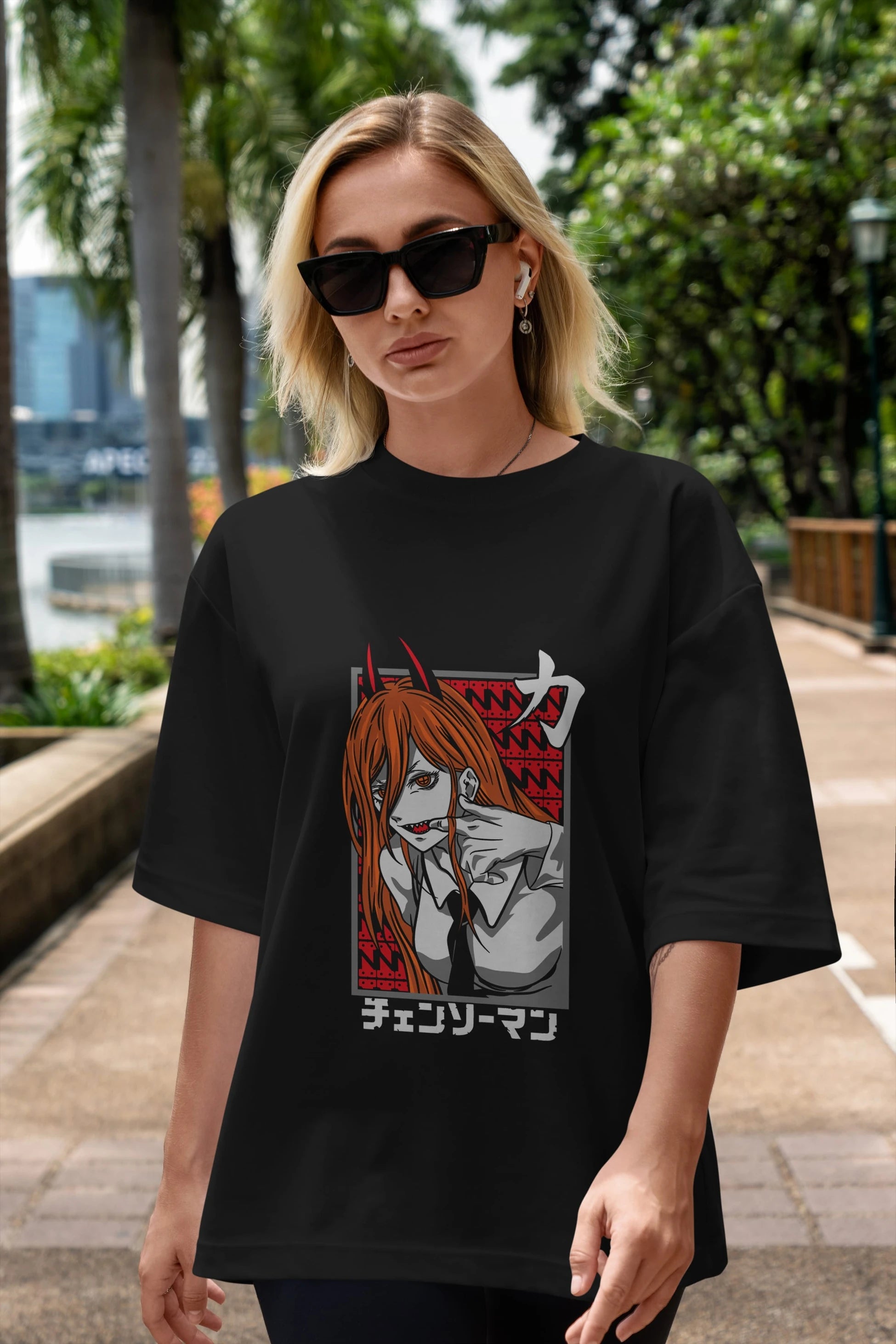 CHAINSAWMAN POWER Anime Ön Baskılı Oversize t-shirt %100 pamuk Erkek Kadın Unisex