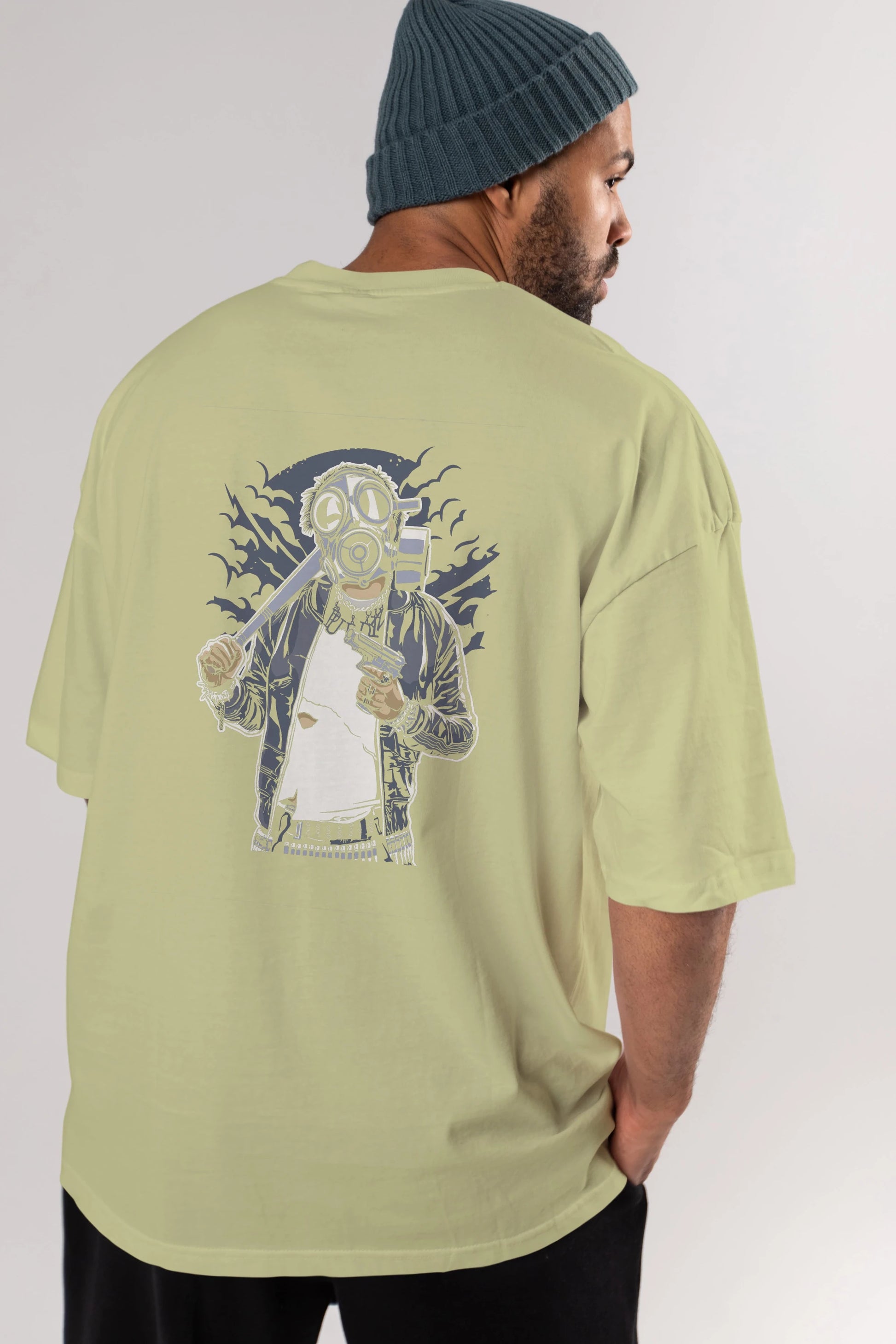Gasmask Bastard Arka Baskılı Oversize t-shirt Erkek Kadın Unisex %100 Pamuk