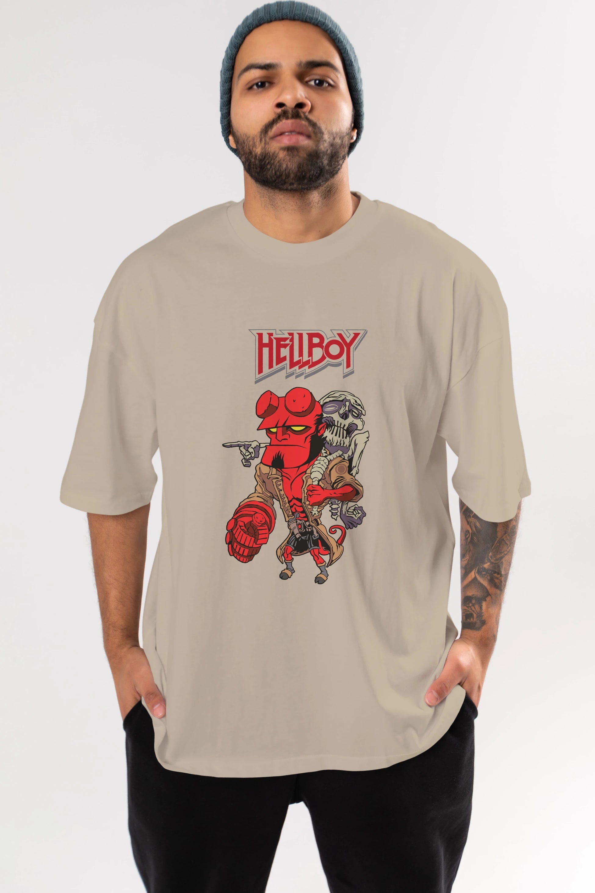 Hellboy (2) Ön Baskılı Oversize t-shirt Erkek Kadın Unisex %100 Pamuk Bisiklet Yaka tişort