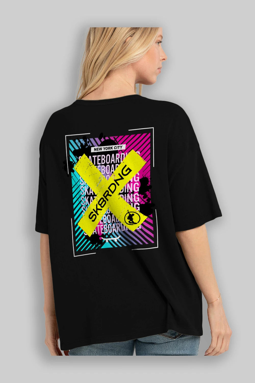 Skatebording Arka Baskılı Oversize t-shirt Erkek Kadın Unisex