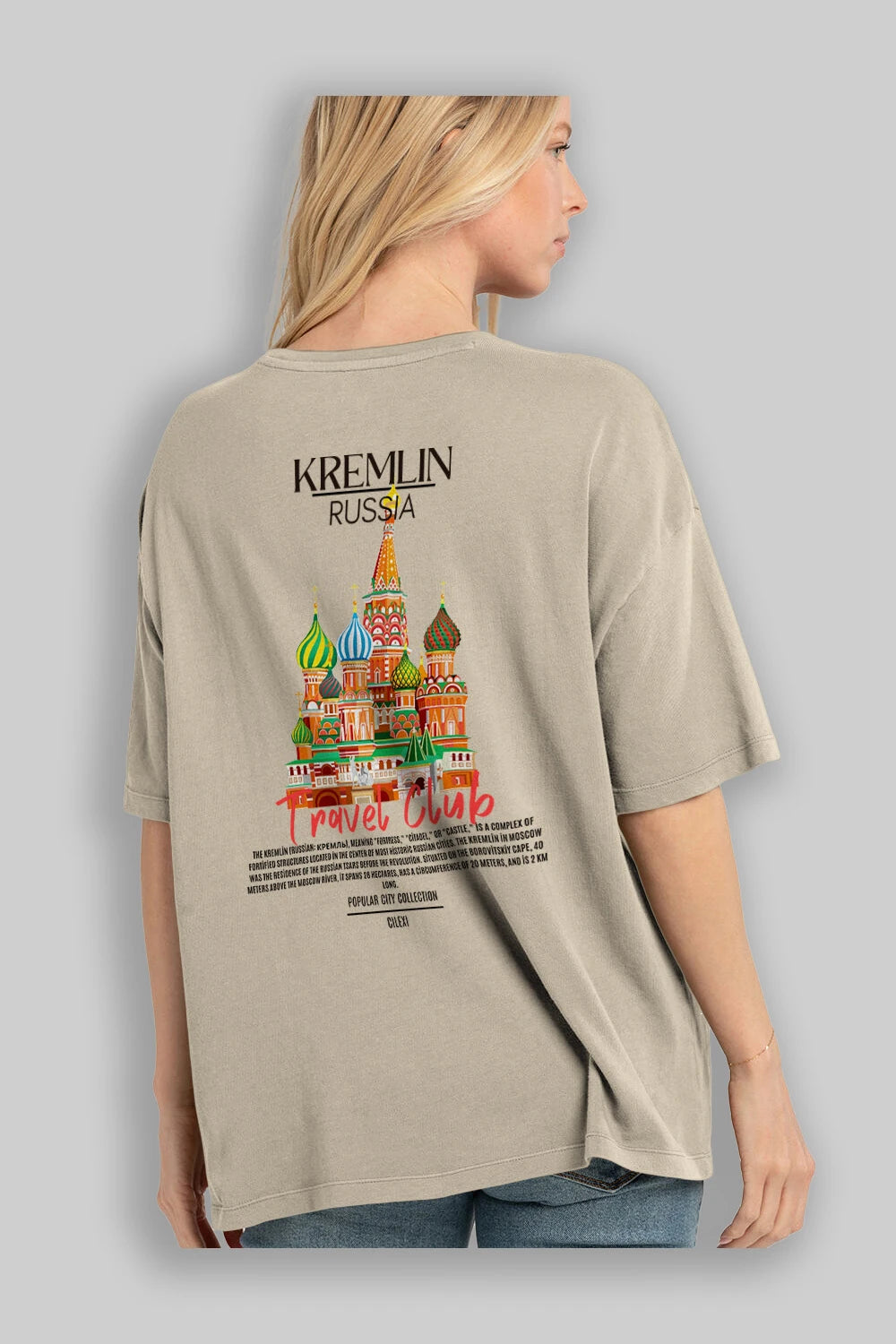 Kremlin Russia Arka Baskılı Oversize t-shirt Erkek Kadın Pamuk Bisiklet Yaka tişort