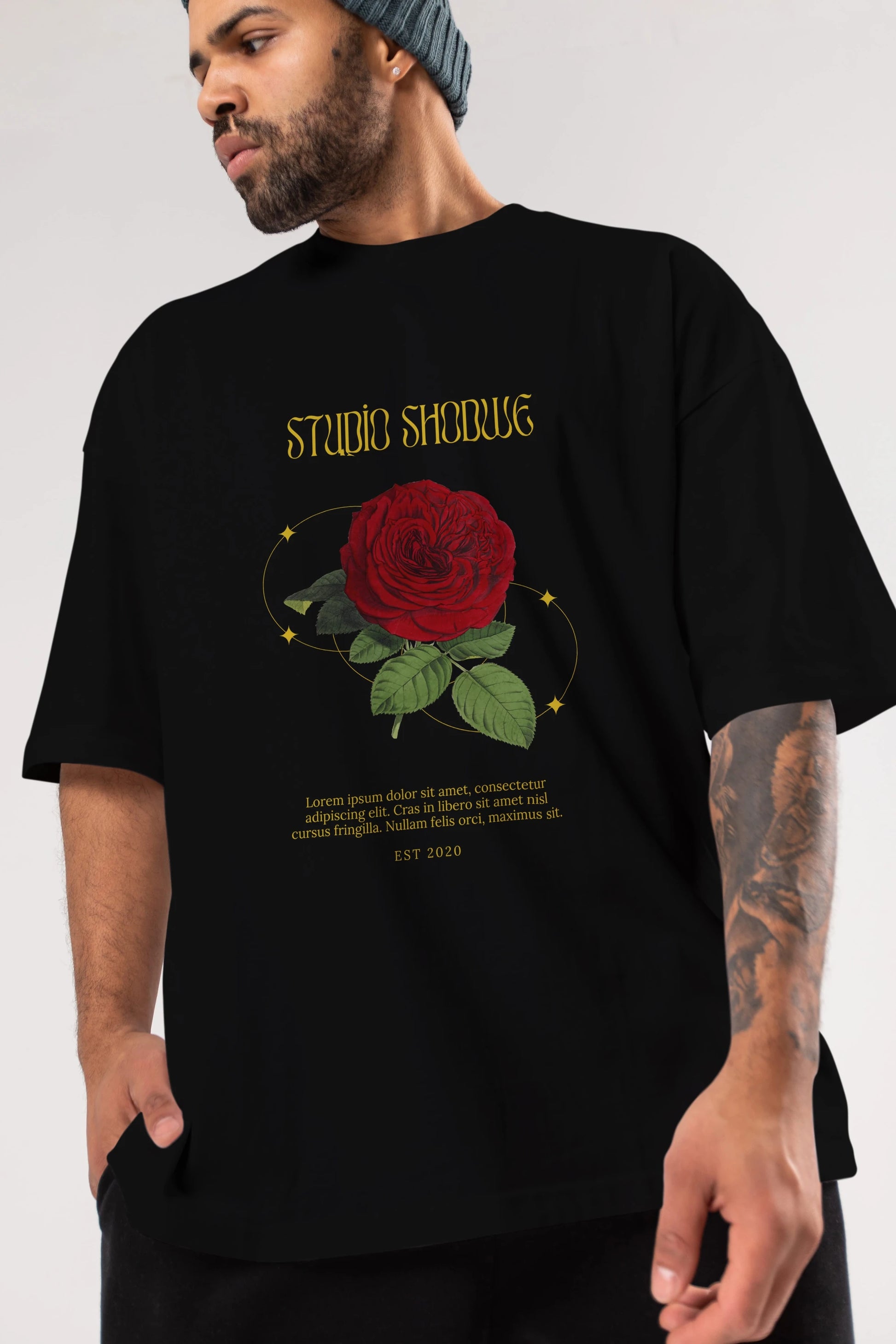 Studio Shodwe Rose Ön Baskılı Oversize t-shirt Erkek Kadın Unisex