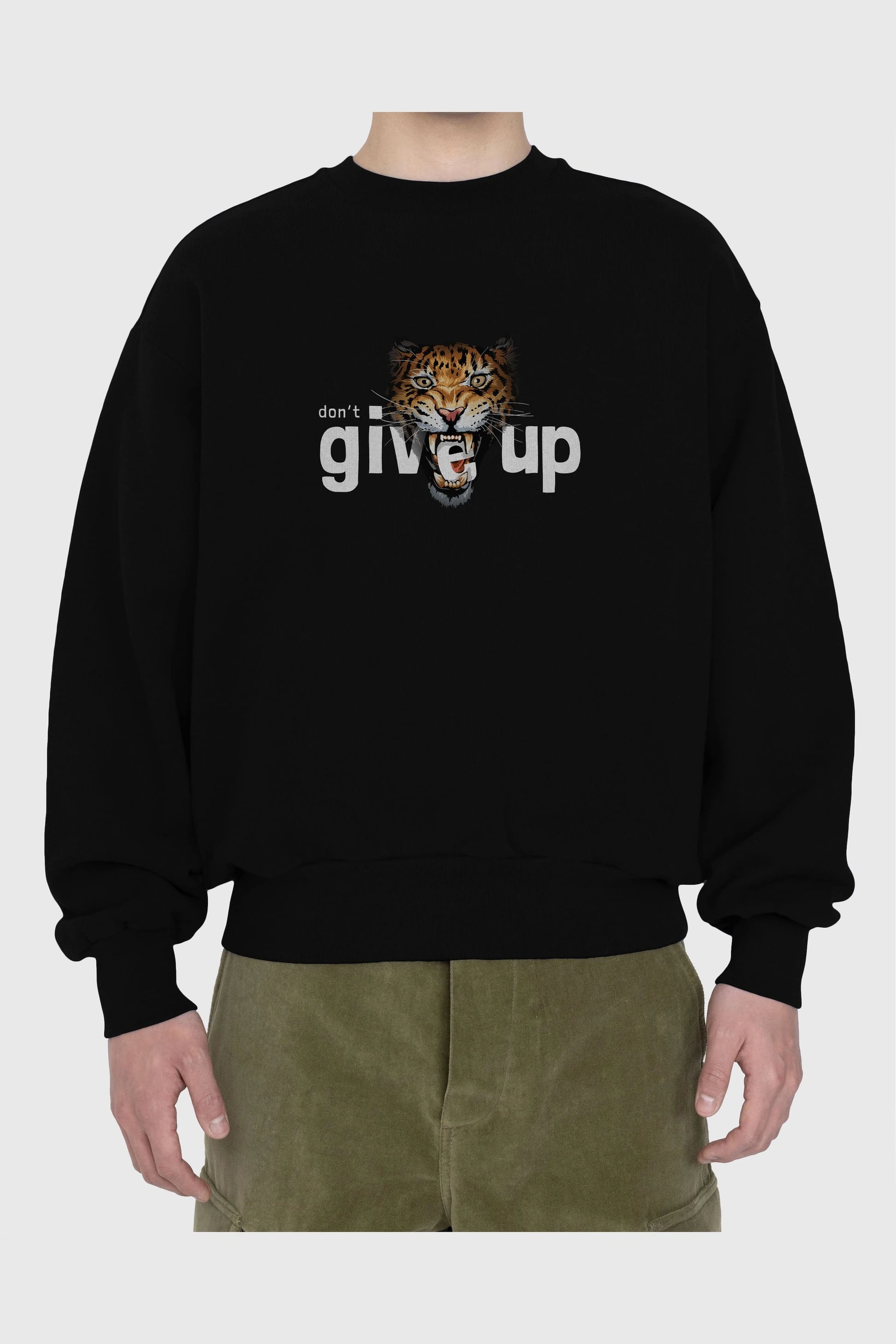 Teddy Bear Dont Give Up Ön Baskılı Oversize Sweatshirt Erkek Kadın Unisex