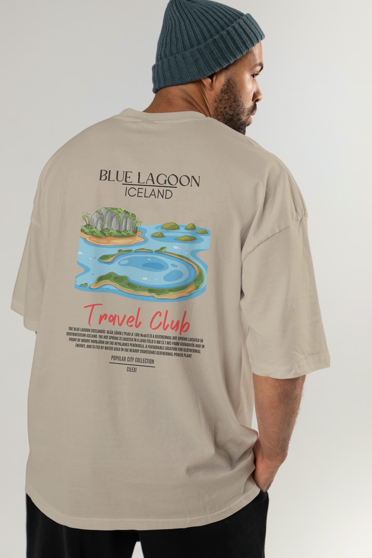 Blue Lagoon İceland Arka Baskılı Oversize t-shirt Erkek Kadın Pamuk Bisiklet Yaka tişort
