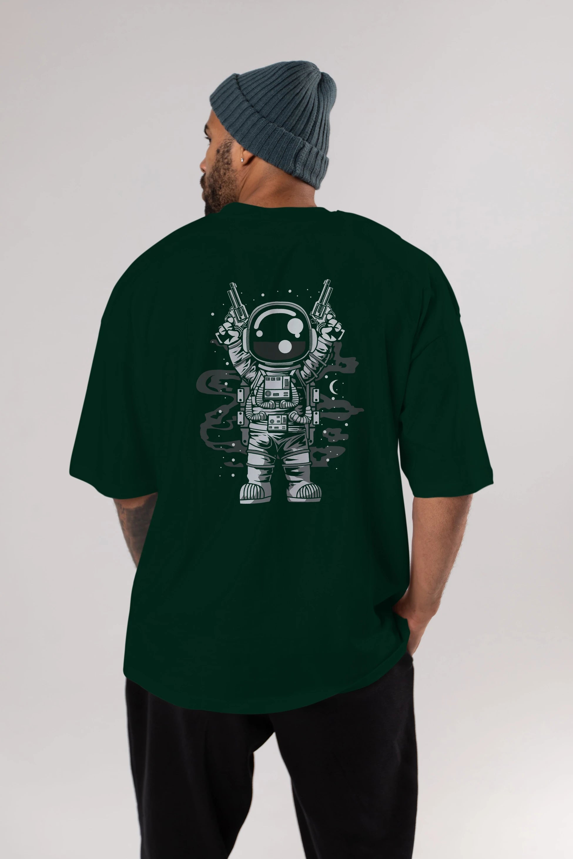 Astronaut Gun Arka Baskılı Oversize t-shirt Erkek Kadın Unisex
