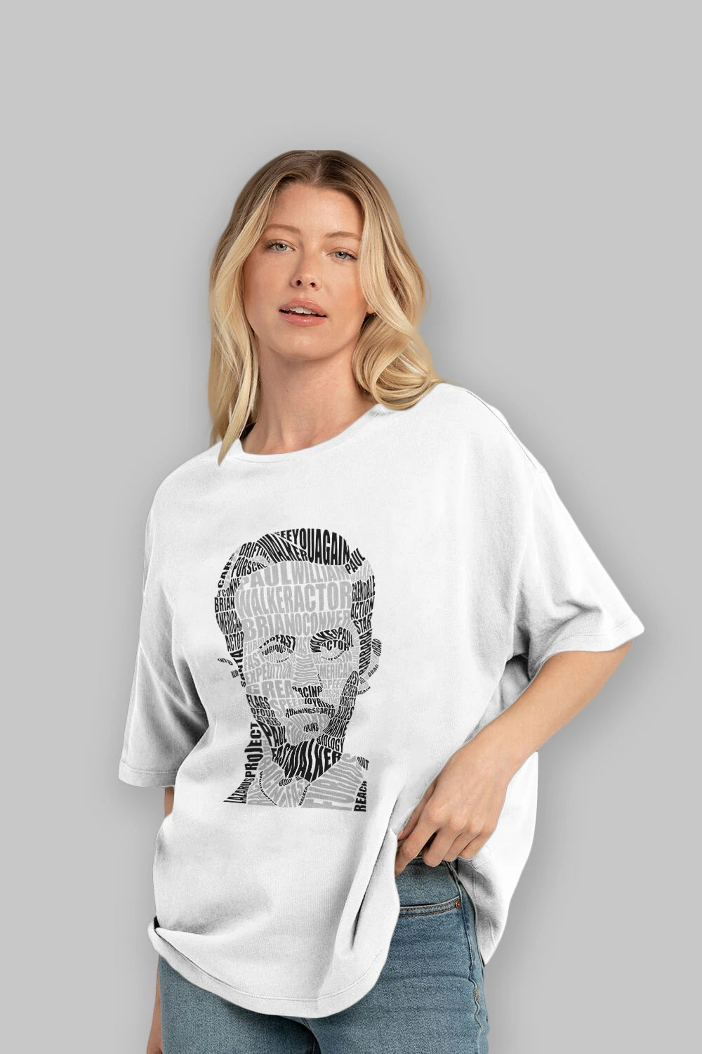 Paul Walker Calligram Ön Baskılı Oversize t-shirt %100 pamuk Erkek Kadın Unisex
