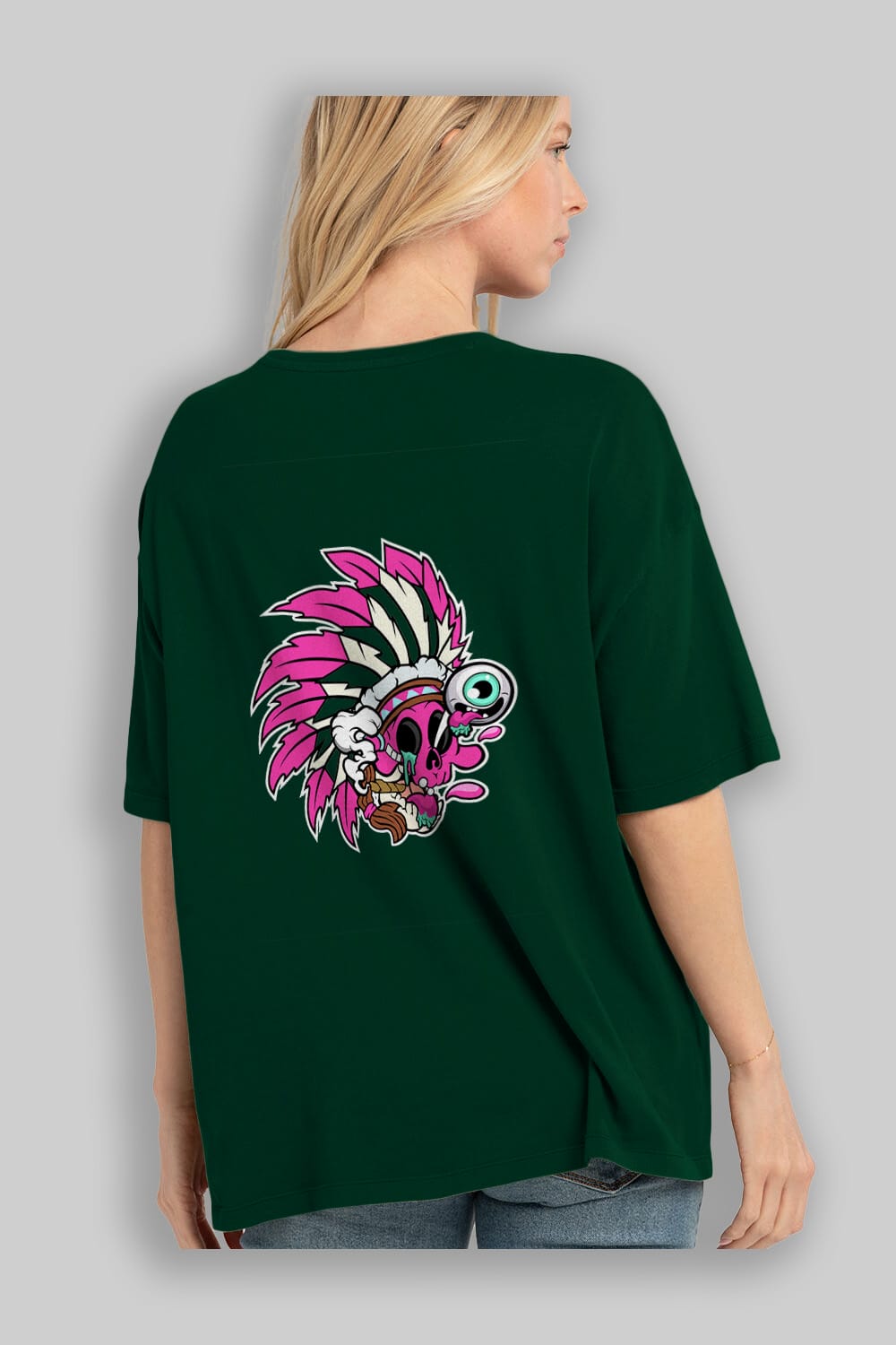 Skull Indian Arka Baskılı Oversize t-shirt Erkek Kadın Unisex %100 Pamuk tişort