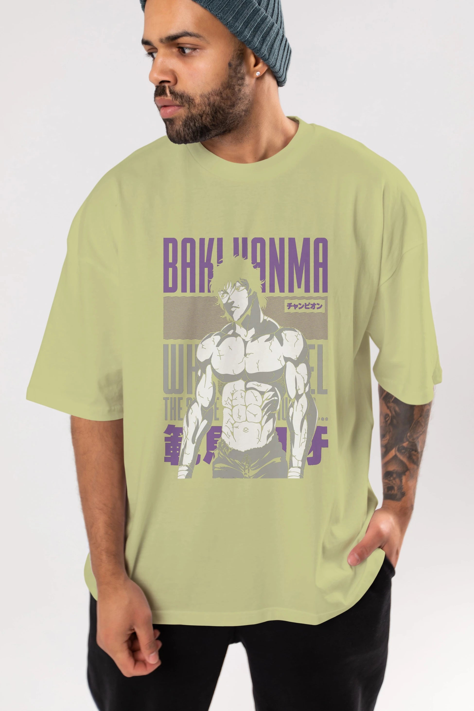 BAKI HANMA (2) Anime Ön Baskılı Oversize t-shirt %100 pamuk Erkek Kadın Unisex
