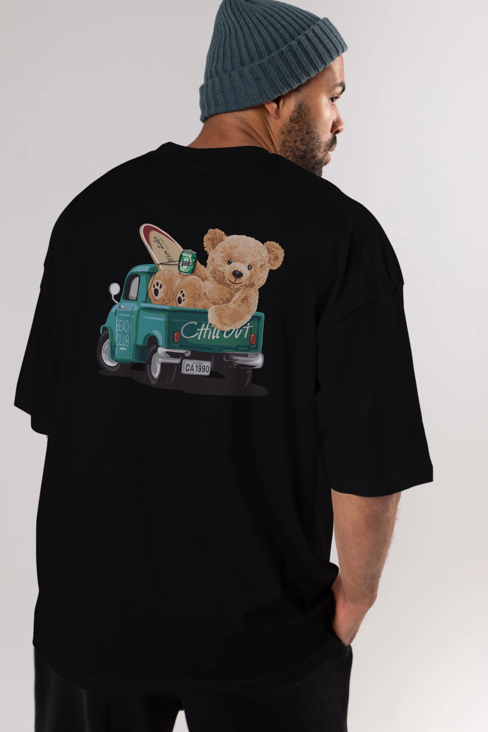 Teddy Bear Chill Out Arka Baskılı Oversize t-shirt Erkek Kadın Unisex %100 Pamuk
