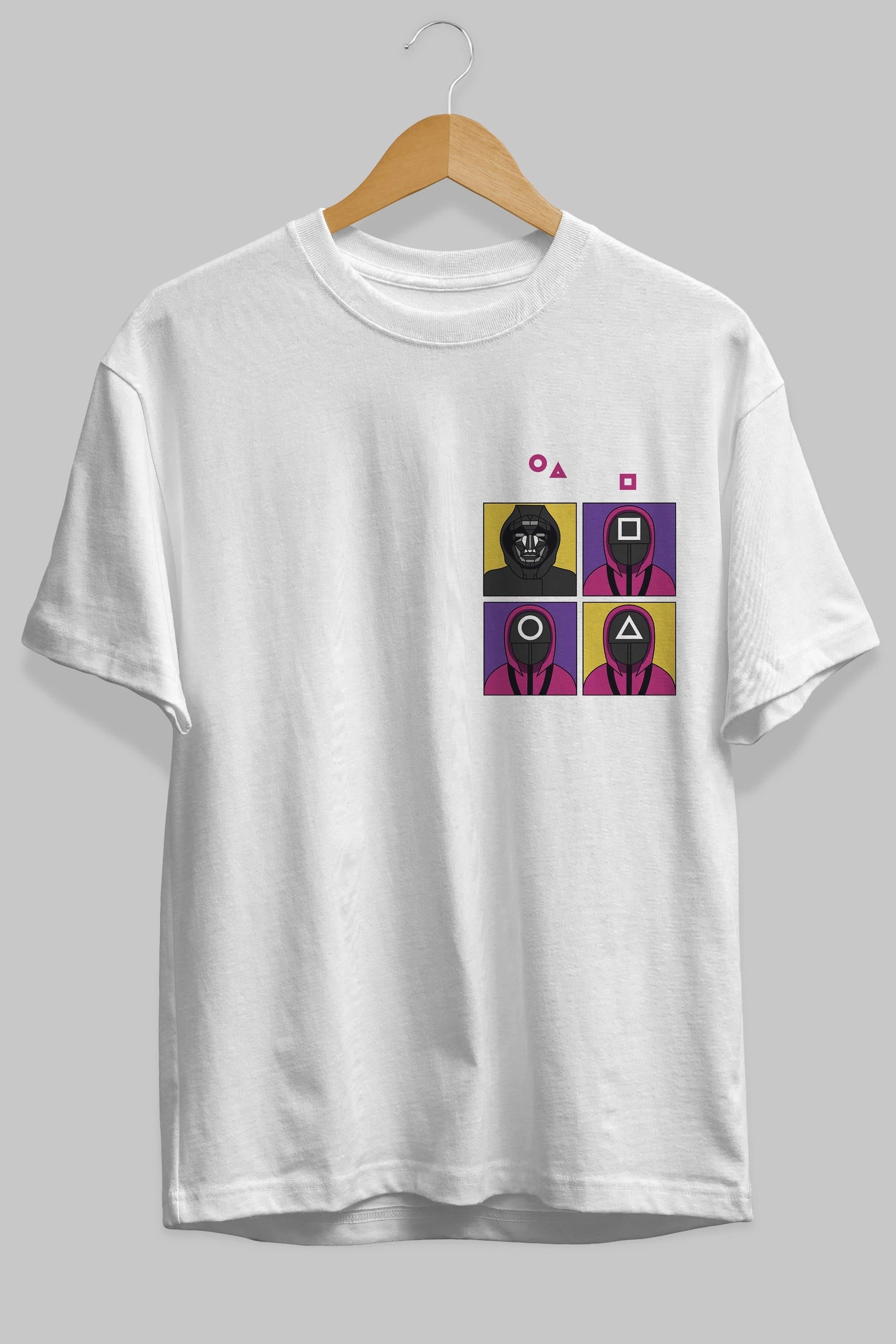 Squid Game (1) Ön Sol Baskılı Oversize t-shirt Erkek Kadın Unisex %100 Pamuk Bisiklet Yaka tişort