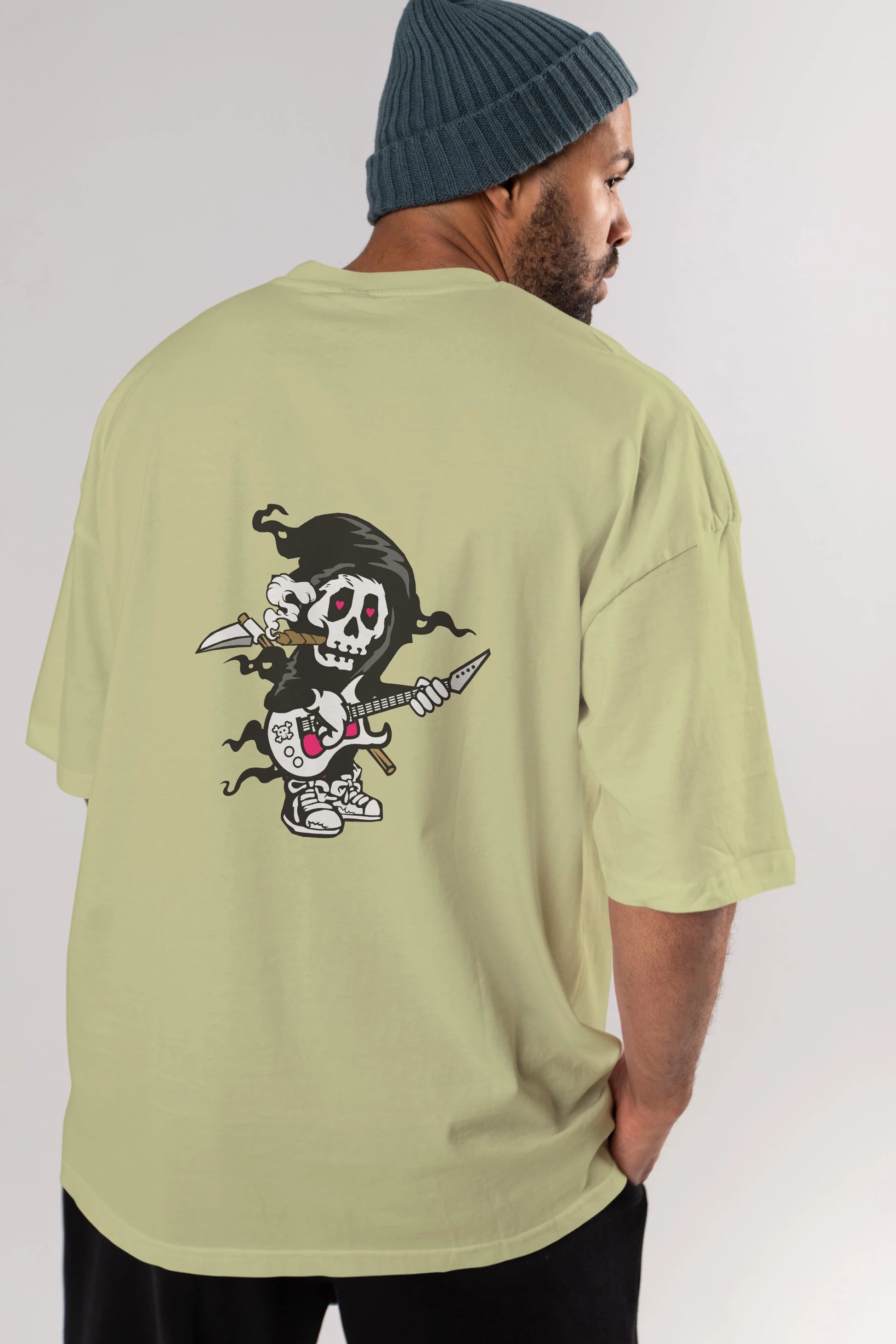 Grim Rockstar Arka Baskılı Oversize t-shirt Erkek Kadın Unisex %100 Pamuk tişort