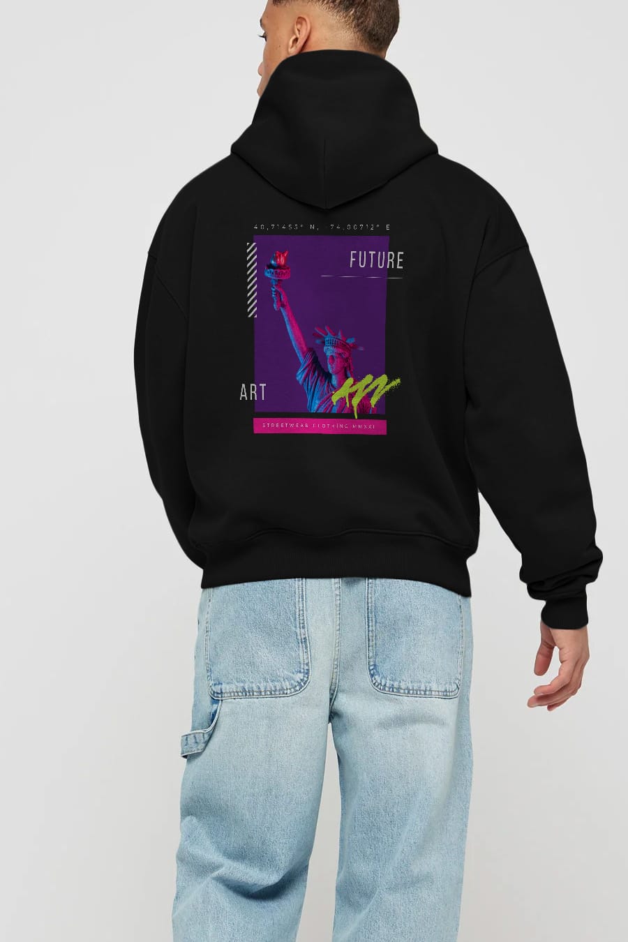 Future Art Arka Baskılı Oversize Hoodie Kapüşonlu Sweatshirt Erkek Kadın Unisex