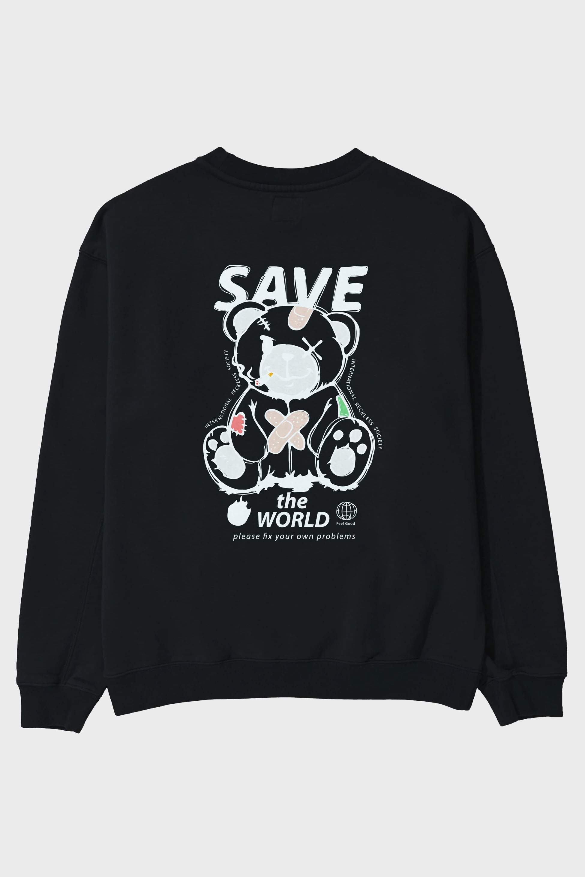 Save the World Bear Arka Baskılı Oversize Sweatshirt Erkek Kadın Unisex