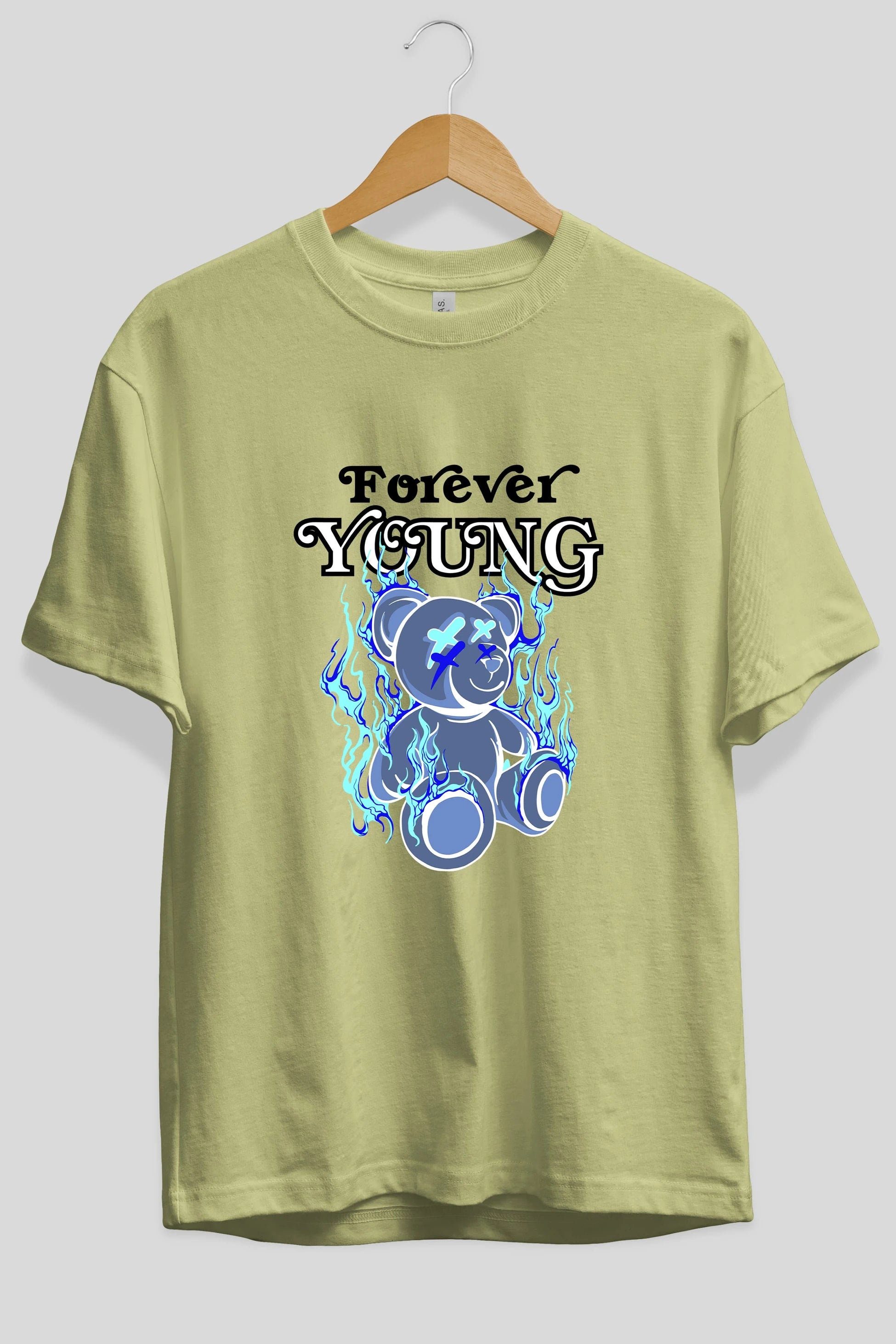Forever Young Bear Ön Baskılı Oversize t-shirt Erkek Kadın Unisex