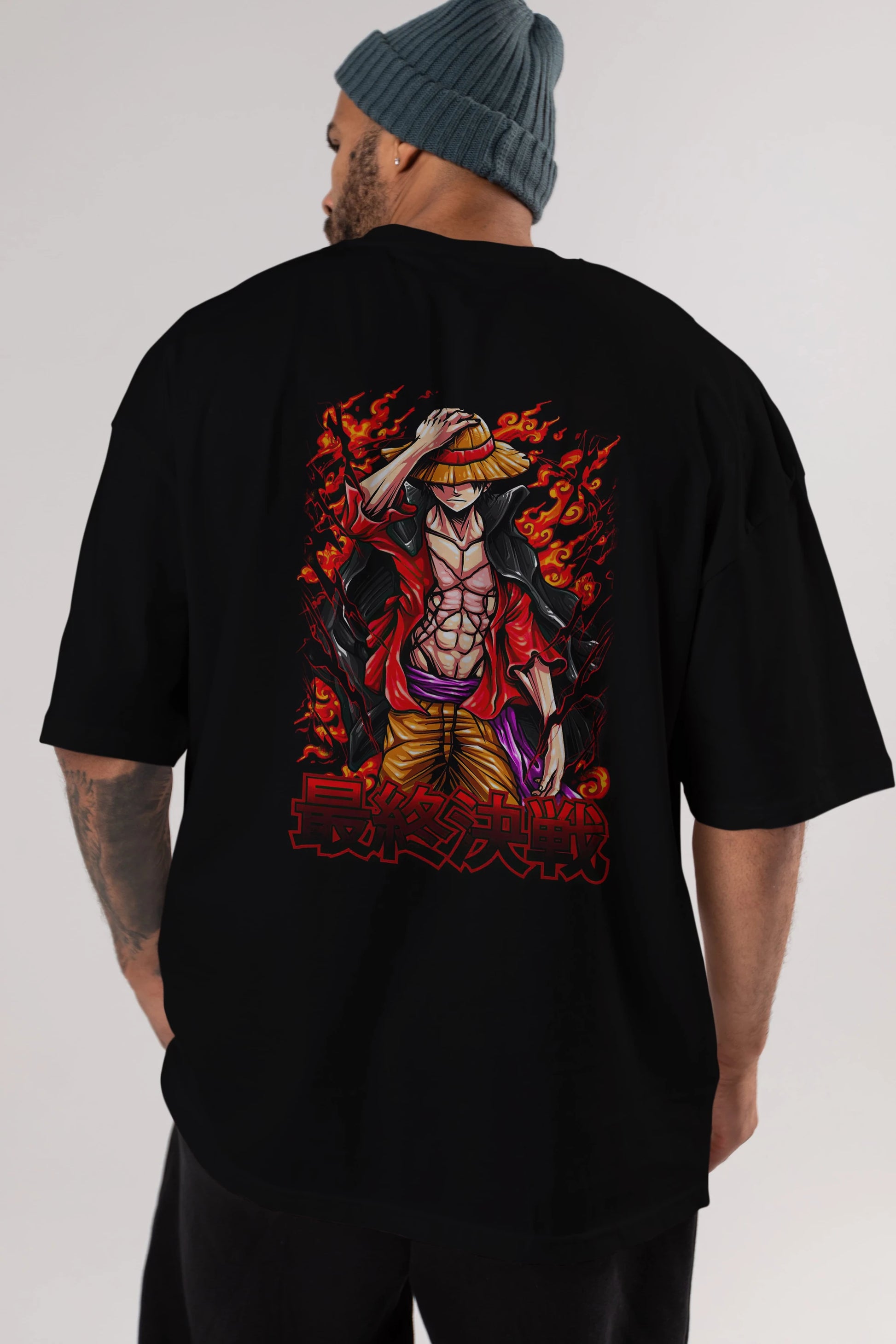 MONKEY D. LUFFY (3) Anime Arka Baskılı Oversize t-shirt Erkek Kadın Unisex