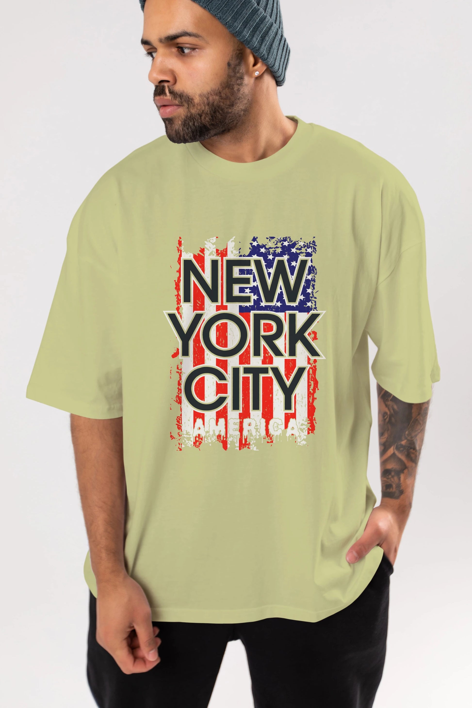New York City 2 Ön Baskılı Oversize t-shirt Erkek Kadın Unisex