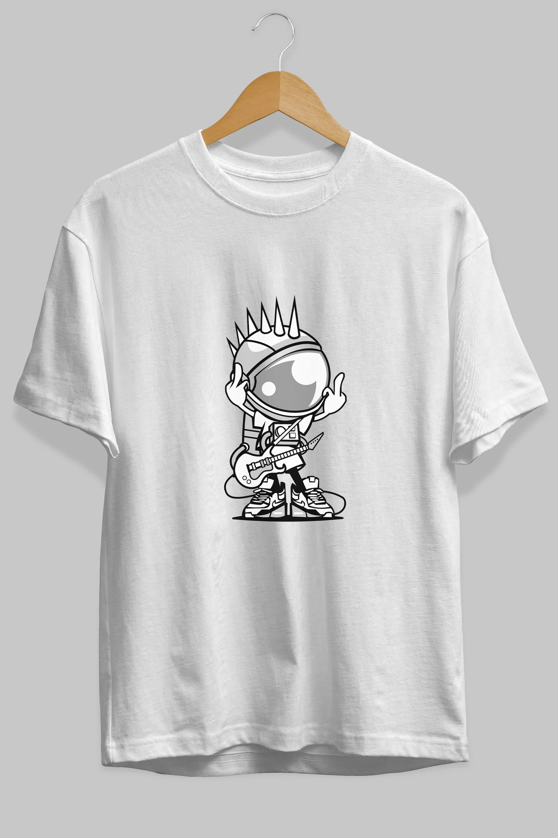 Astronaut Punk Rock Ön Baskılı Oversize t-shirt Erkek Kadın Unisex %100 Pamuk tişort