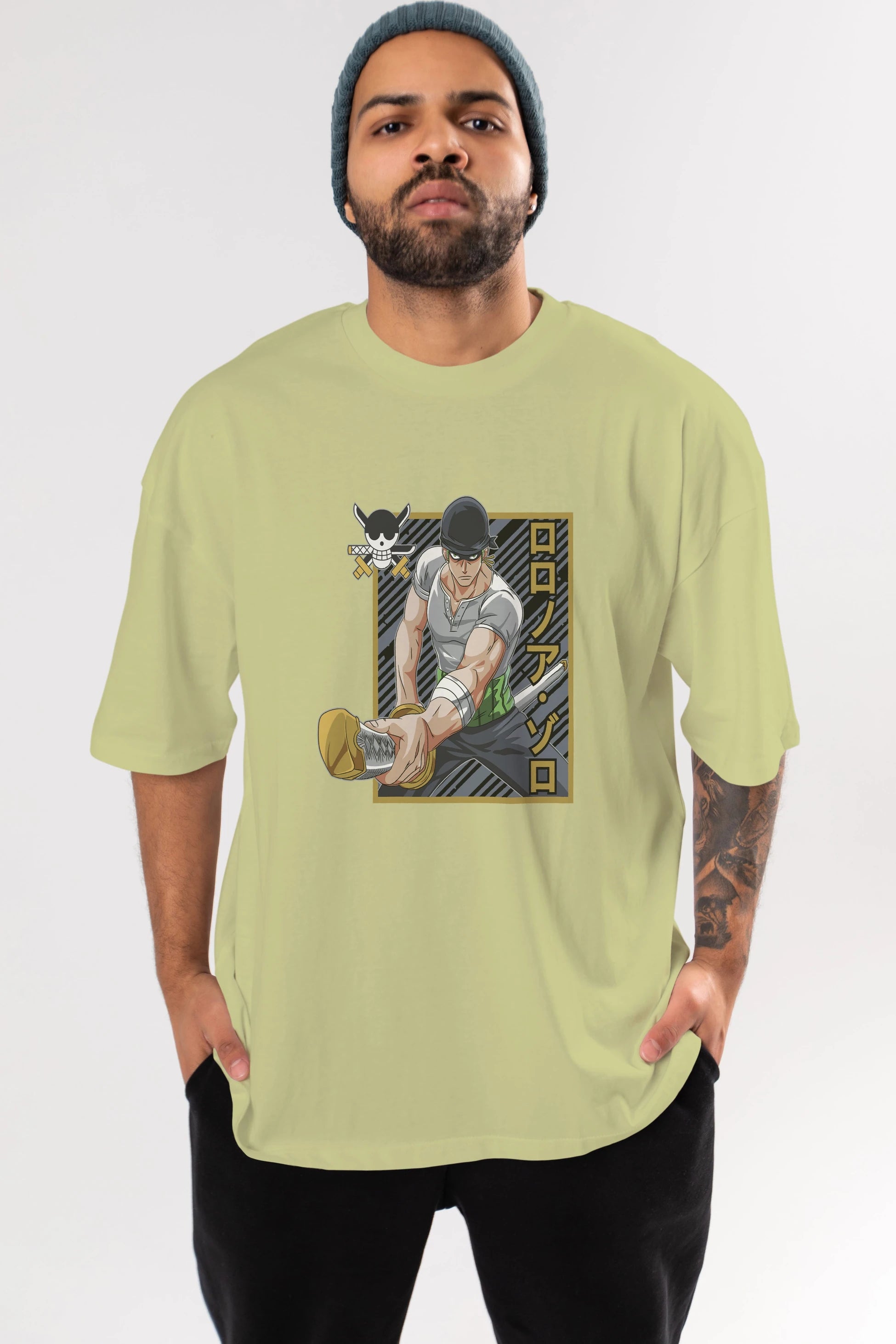 RORONOA ZORO Anime Ön Baskılı Oversize t-shirt %100 pamuk Erkek Kadın Unisex
