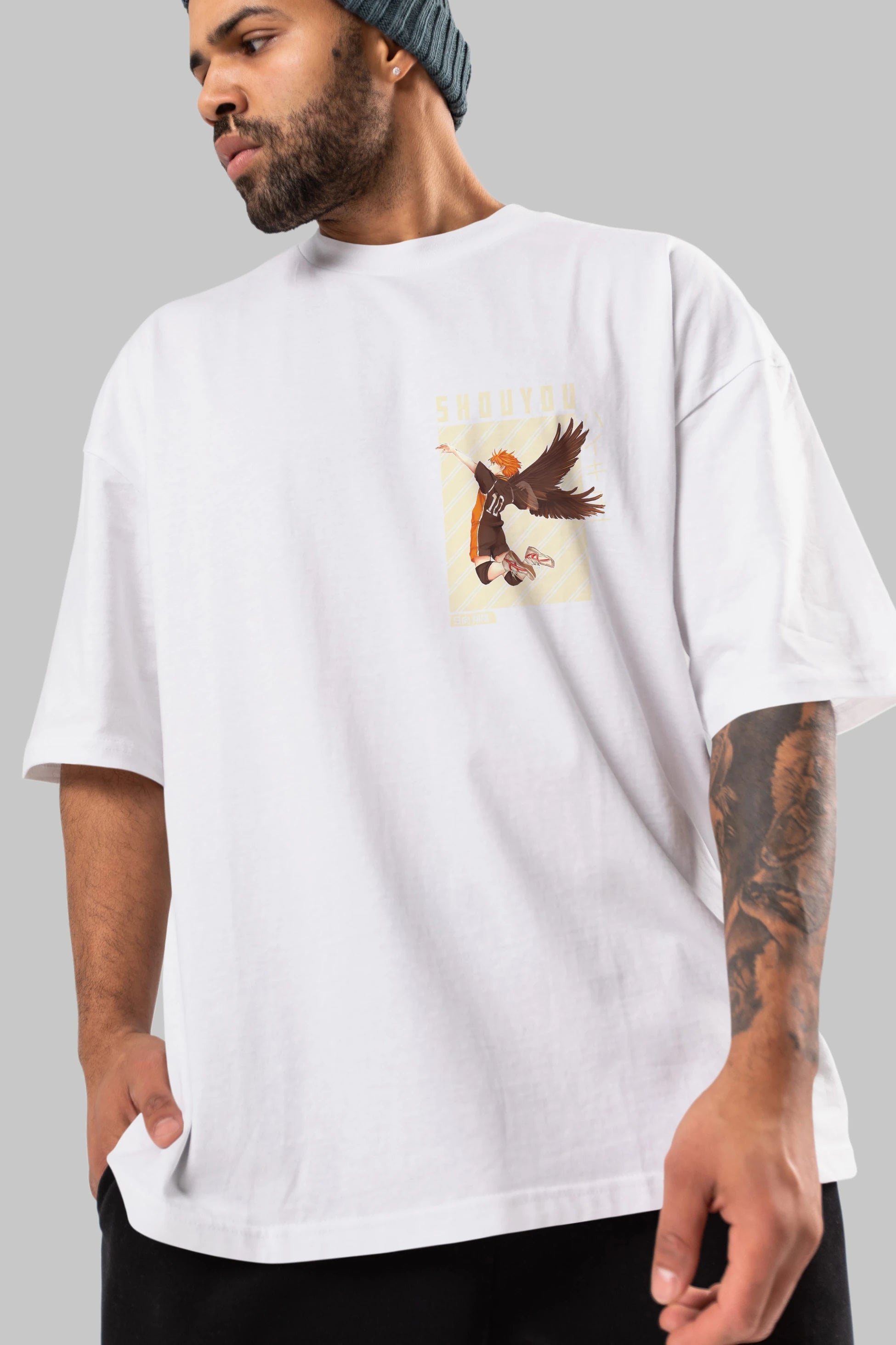 Shouyou Hinata 3 Ön Sol Baskılı Oversize t-shirt Erkek Kadın Unisex %100 Pamuk Bisiklet Yaka tişort