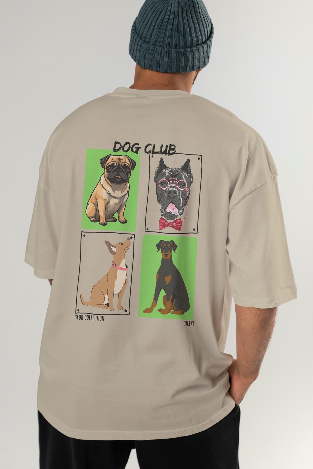 Dog Club Arka Baskılı Oversize t-shirt Erkek Kadın %100 Pamuk Bisiklet Yaka tişort