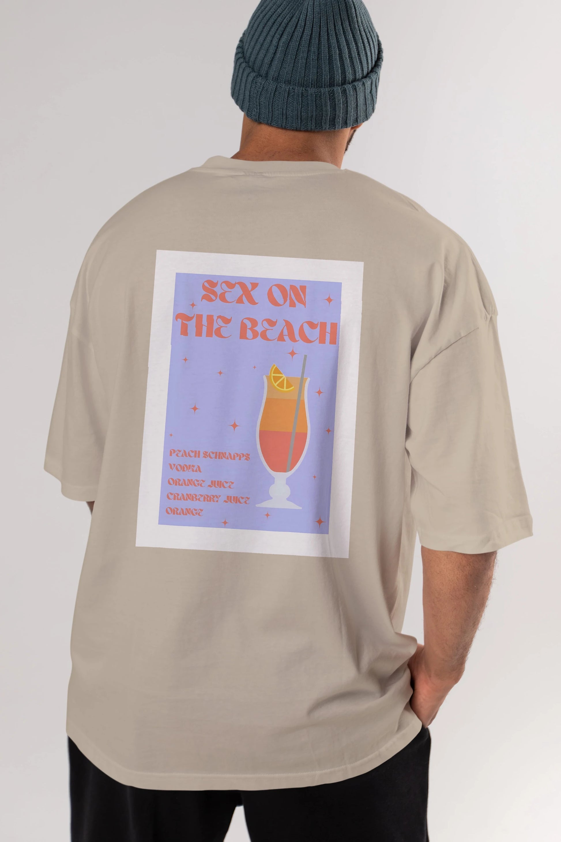 Sex On The Beach Arka Baskılı Oversize t-shirt Erkek Kadın Unisex %100 Pamuk Bisiklet Yaka tişort