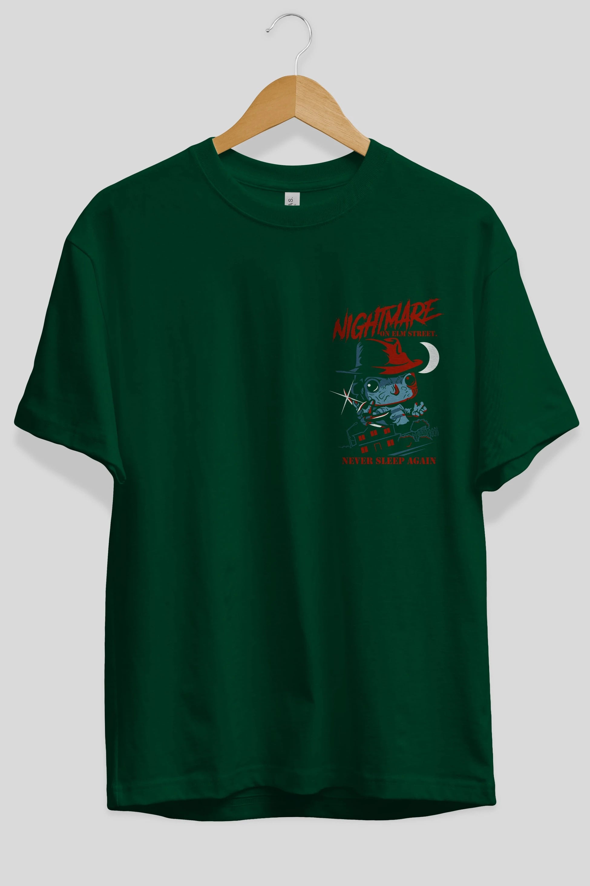 Nightmare Elm Sokağı Ön Sol Baskılı Oversize t-shirt Erkek Kadın Unisex %100 Pamuk Bisiklet Yaka tişort