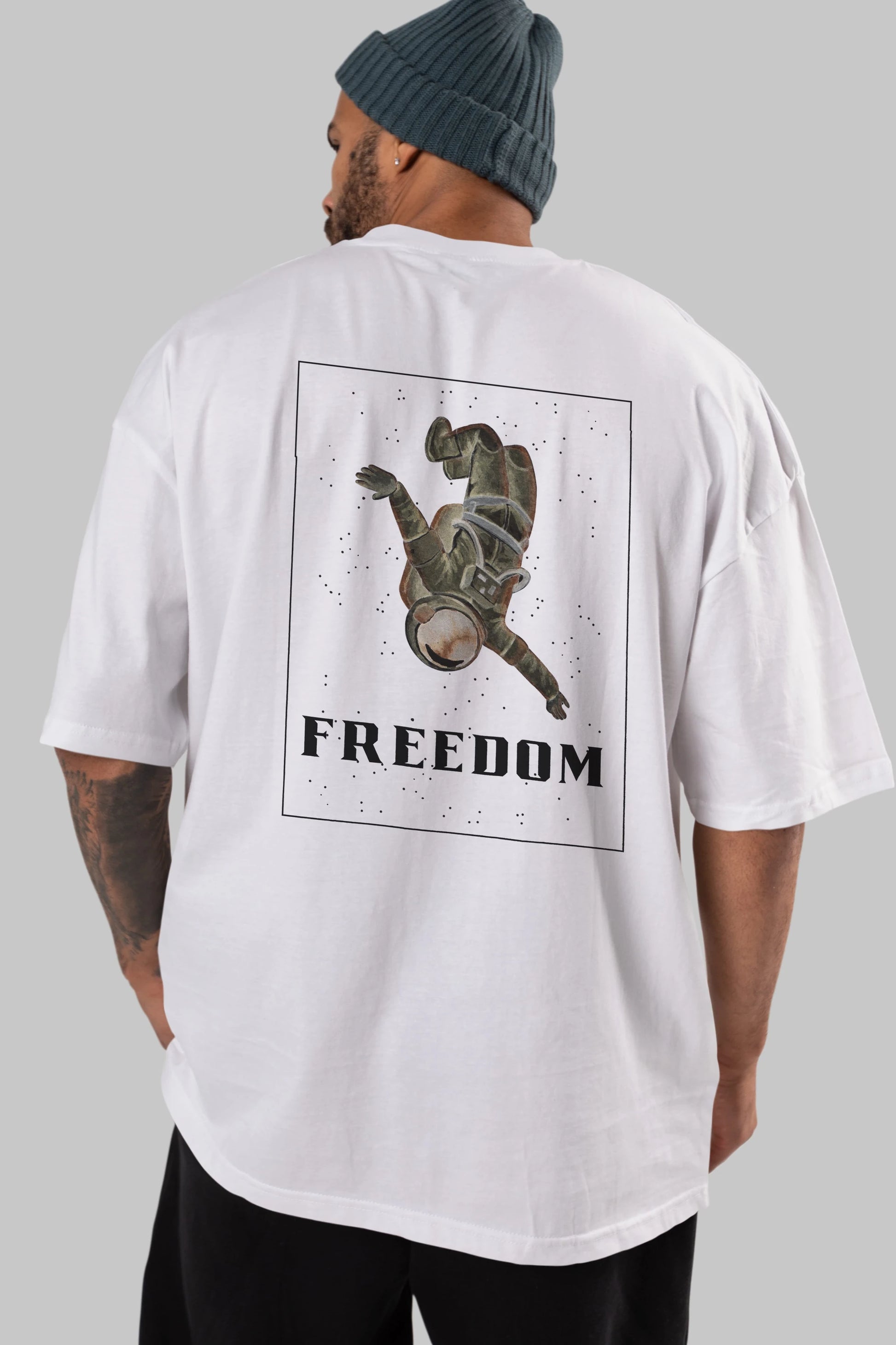 Freedom Astronaut Arka Baskılı Oversize t-shirt Erkek Kadın Unisex