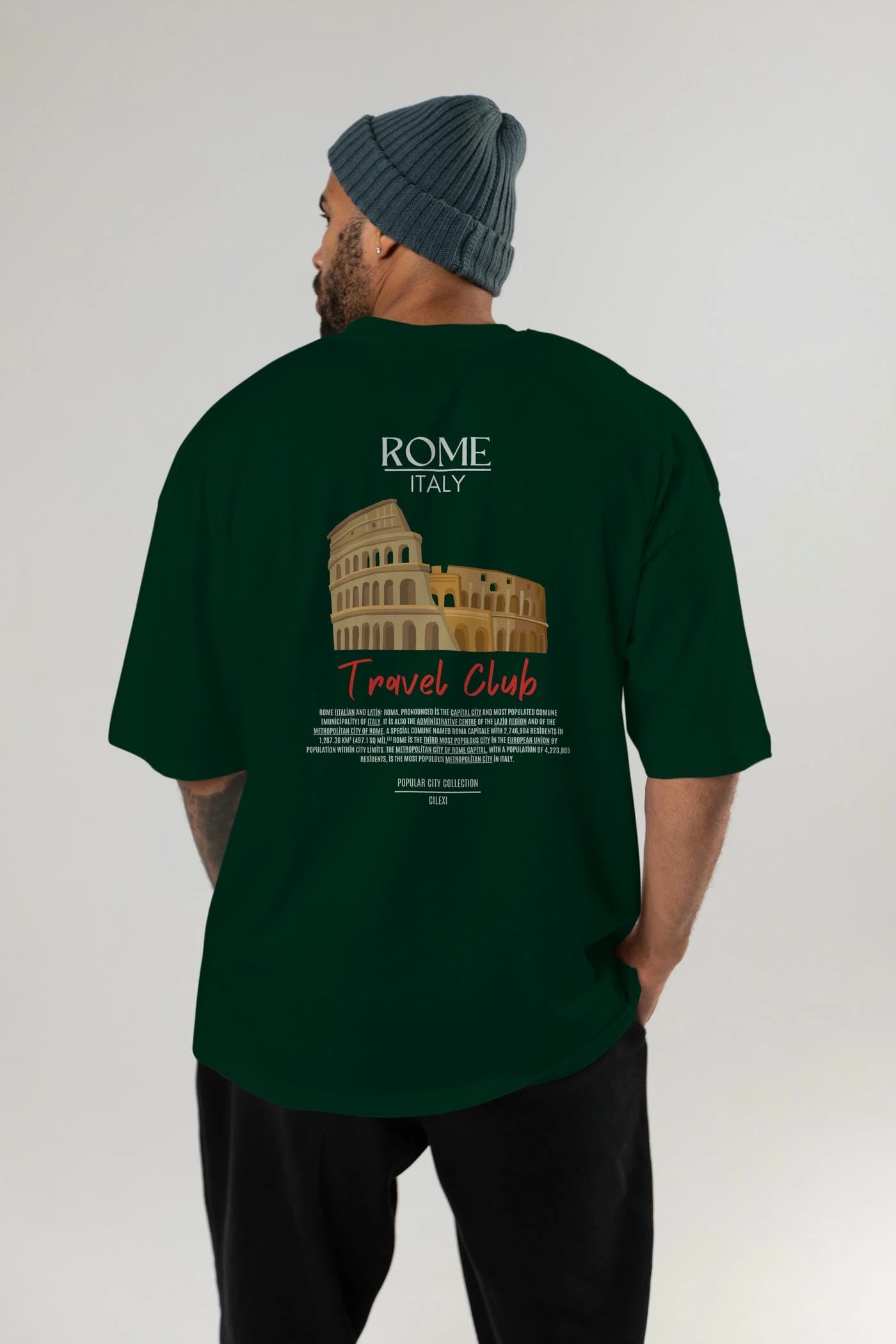 Roma İtaly Arka Baskılı Oversize t-shirt Erkek Kadın Pamuk Bisiklet Yaka tişort