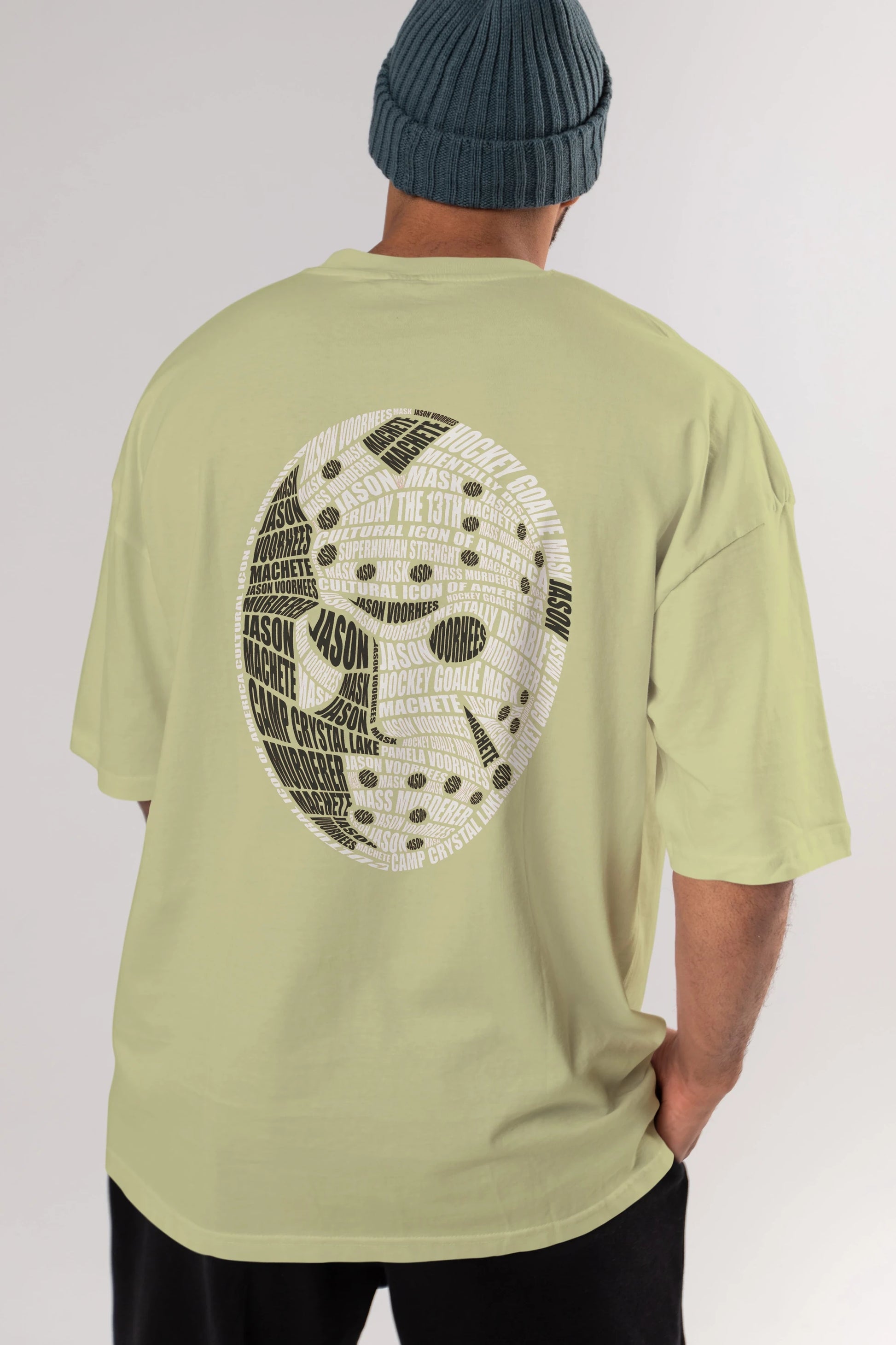 Jason Voorhees Calligram Arka Baskılı Oversize t-shirt %100 pamuk Erkek Kadın Unisex