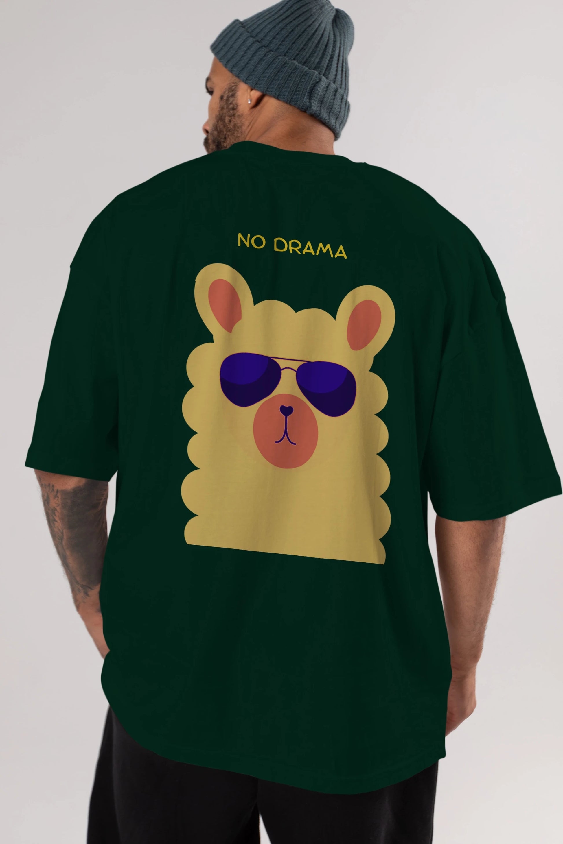 No Drama Yazılı Lama Arka Baskılı Oversize t-shirt Erkek Kadın Unisex