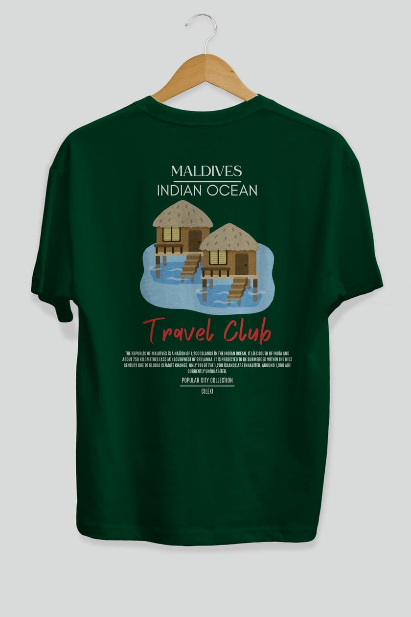 Maldives İndian Ocean Arka Baskılı Oversize t-shirt Erkek Kadın Pamuk Bisiklet Yaka tişort