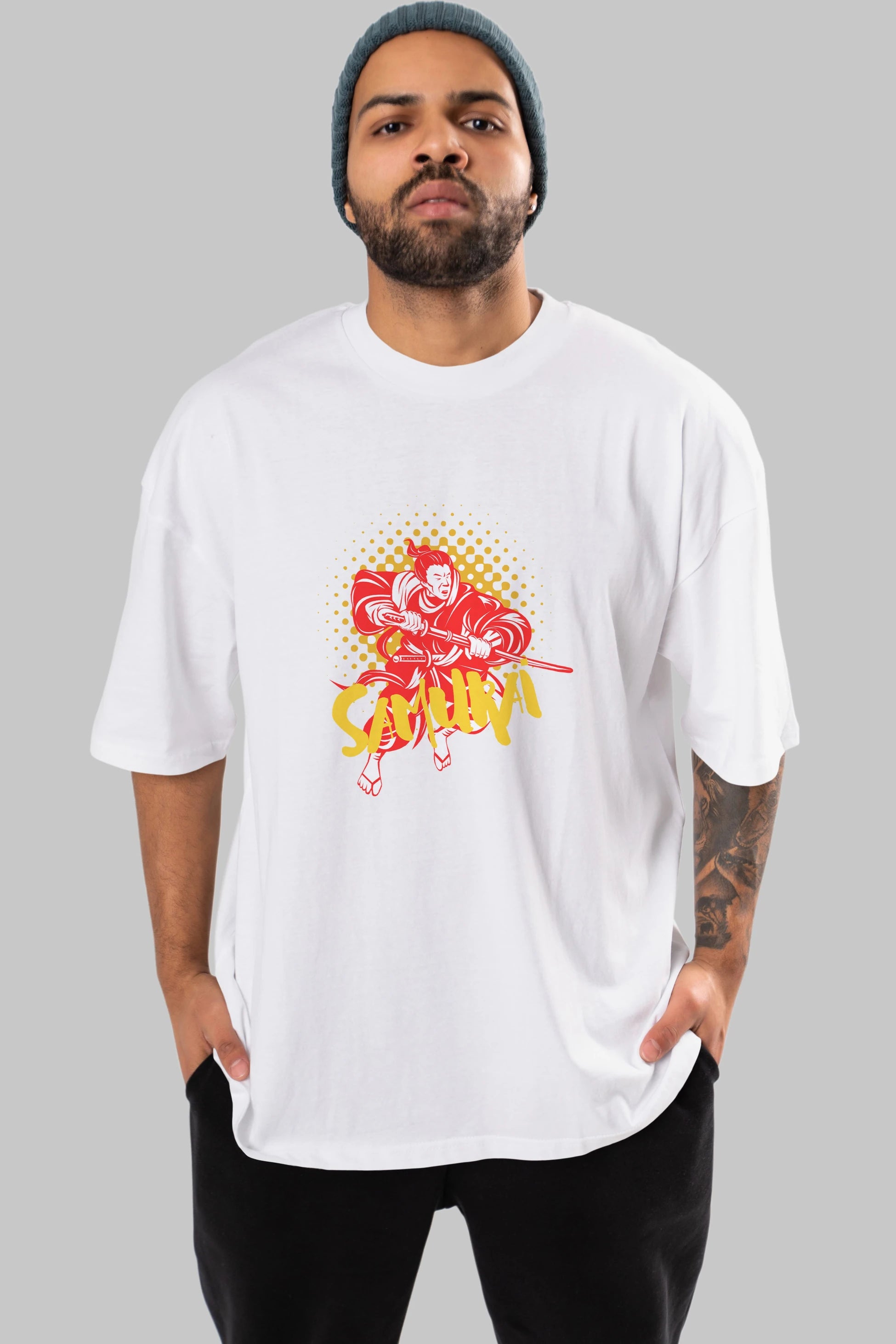 Samurai Ön Baskılı Oversize t-shirt Erkek Kadın Unisex