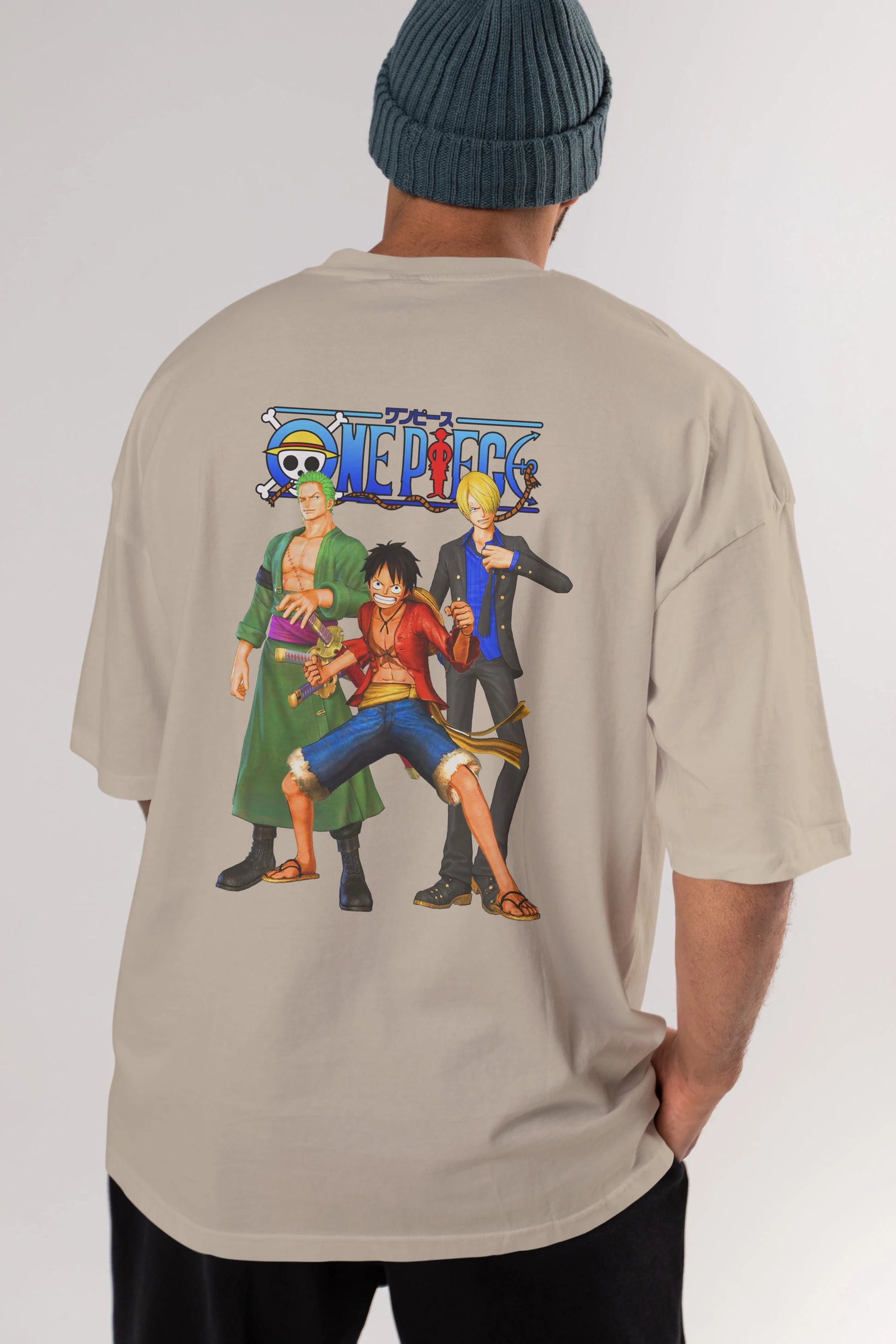 Luffy Sanji Zoro Anime Arka Baskılı Oversize t-shirt Erkek Kadın Unisex %100 pamuk tişort
