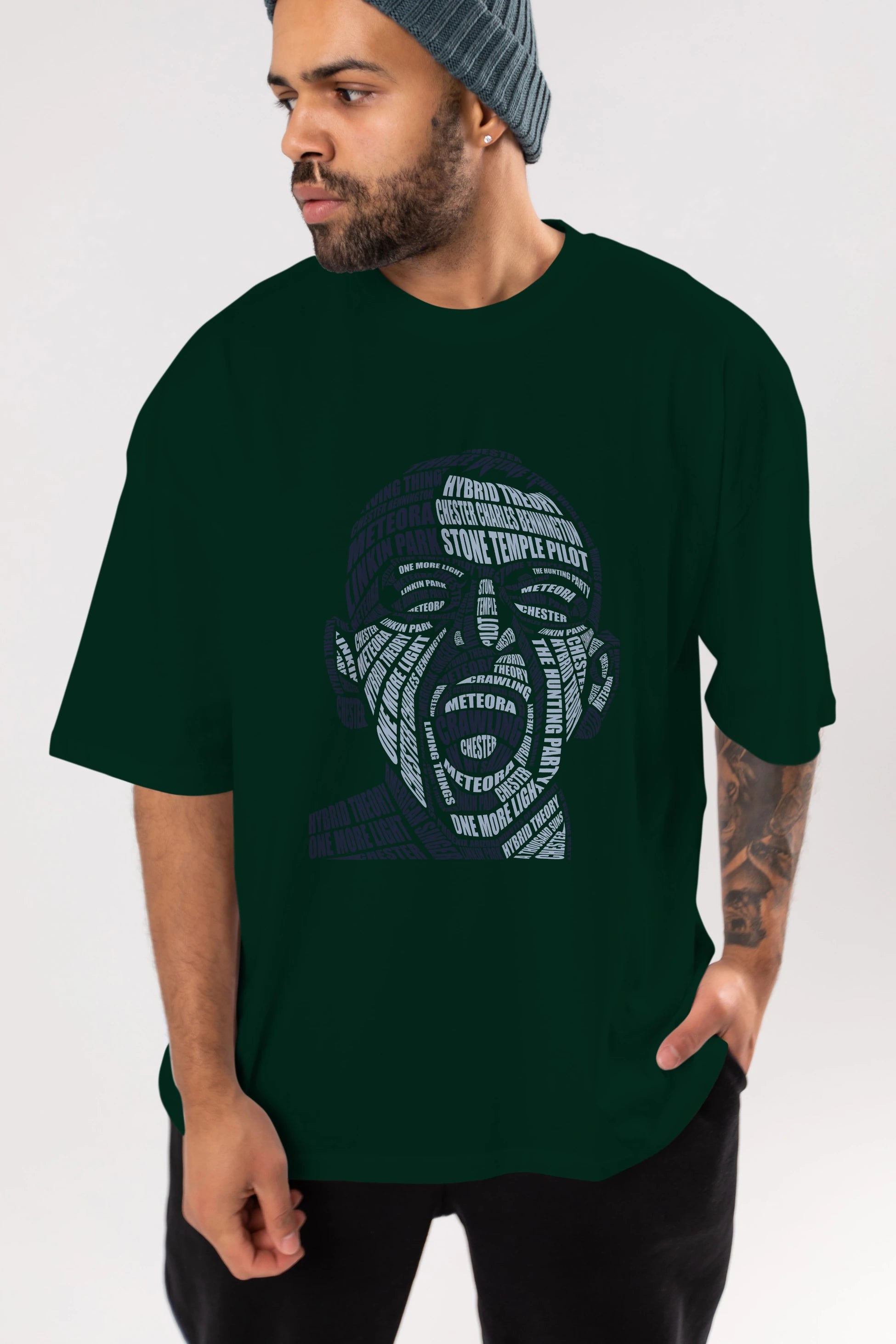 Chester Bennington Calligram Ön Baskılı Oversize t-shirt %100 pamuk Erkek Kadın Unisex