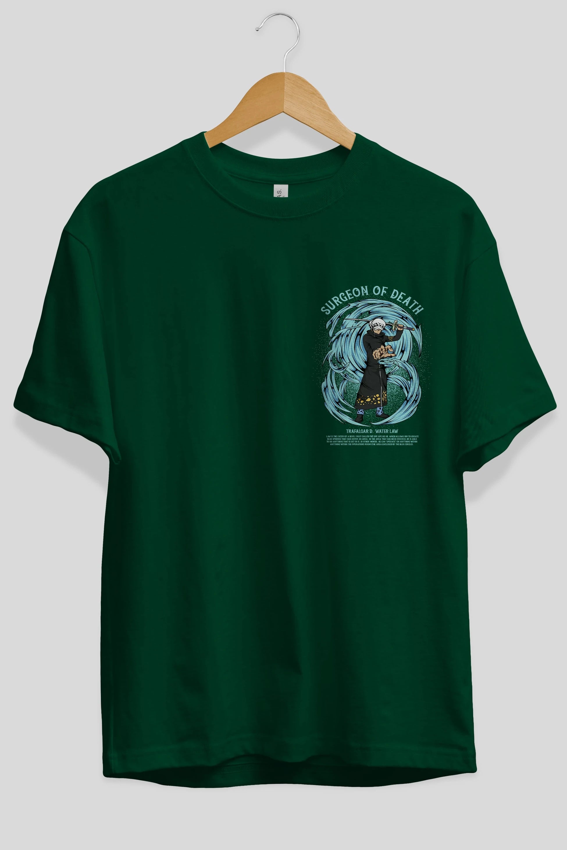 Trafalgad D. Water Law Ön Sol Baskılı Oversize t-shirt Erkek Kadın Unisex %100 Pamuk Bisiklet Yaka tişort