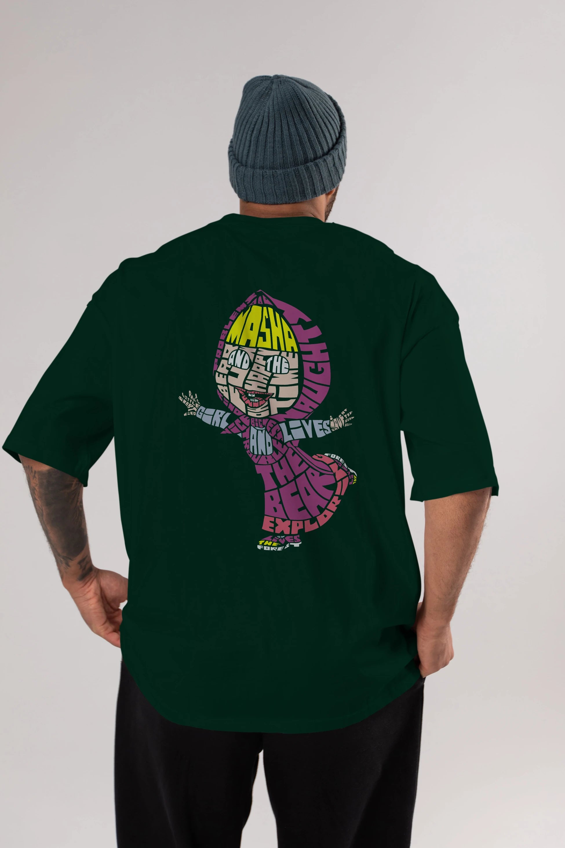 Masha And The Bear Arka Baskılı Oversize t-shirt %100 pamuk Erkek Kadın Unisex