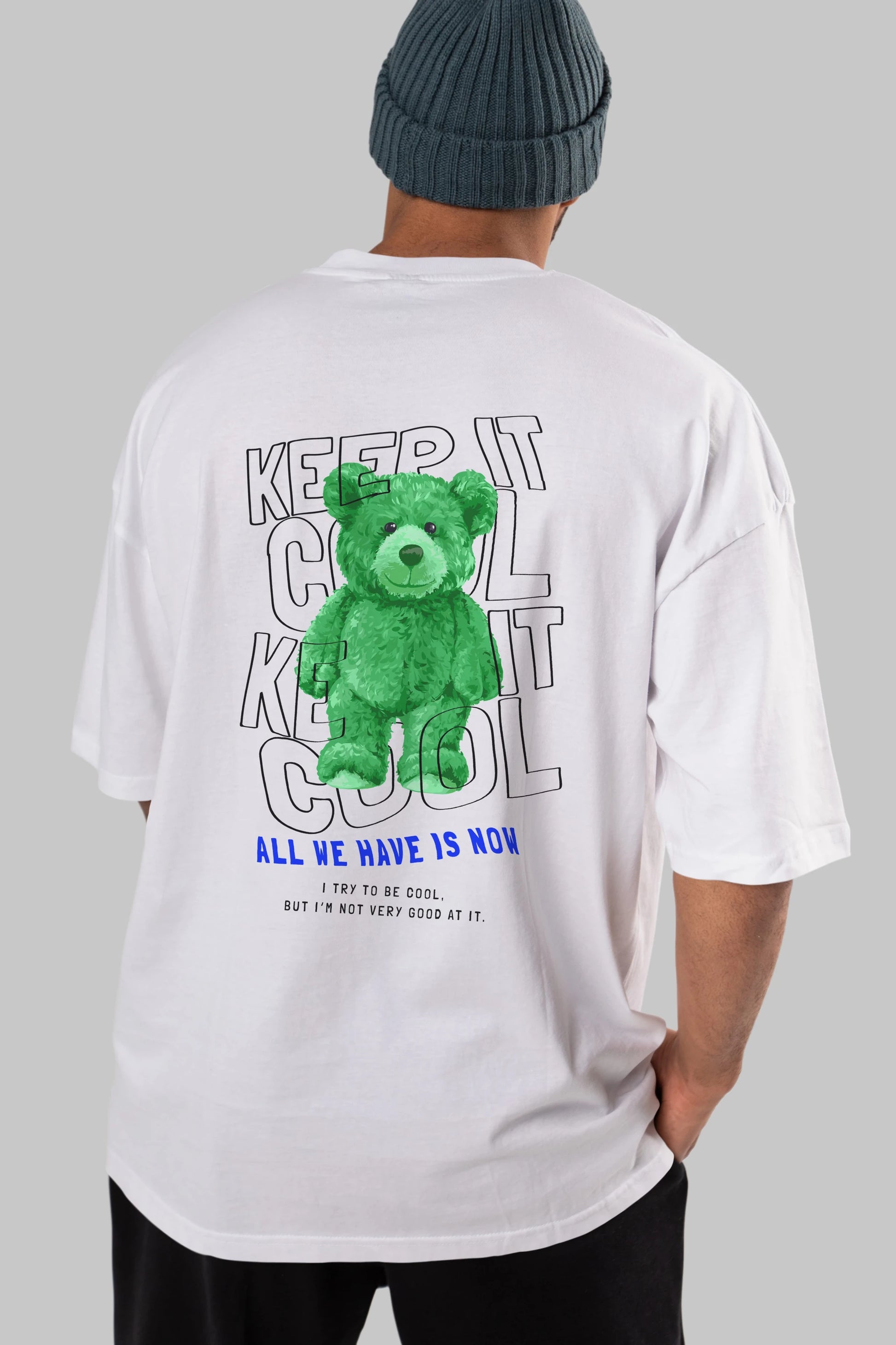 Keep it Cool Bear Arka Baskılı Oversize t-shirt Erkek Kadın Unisex