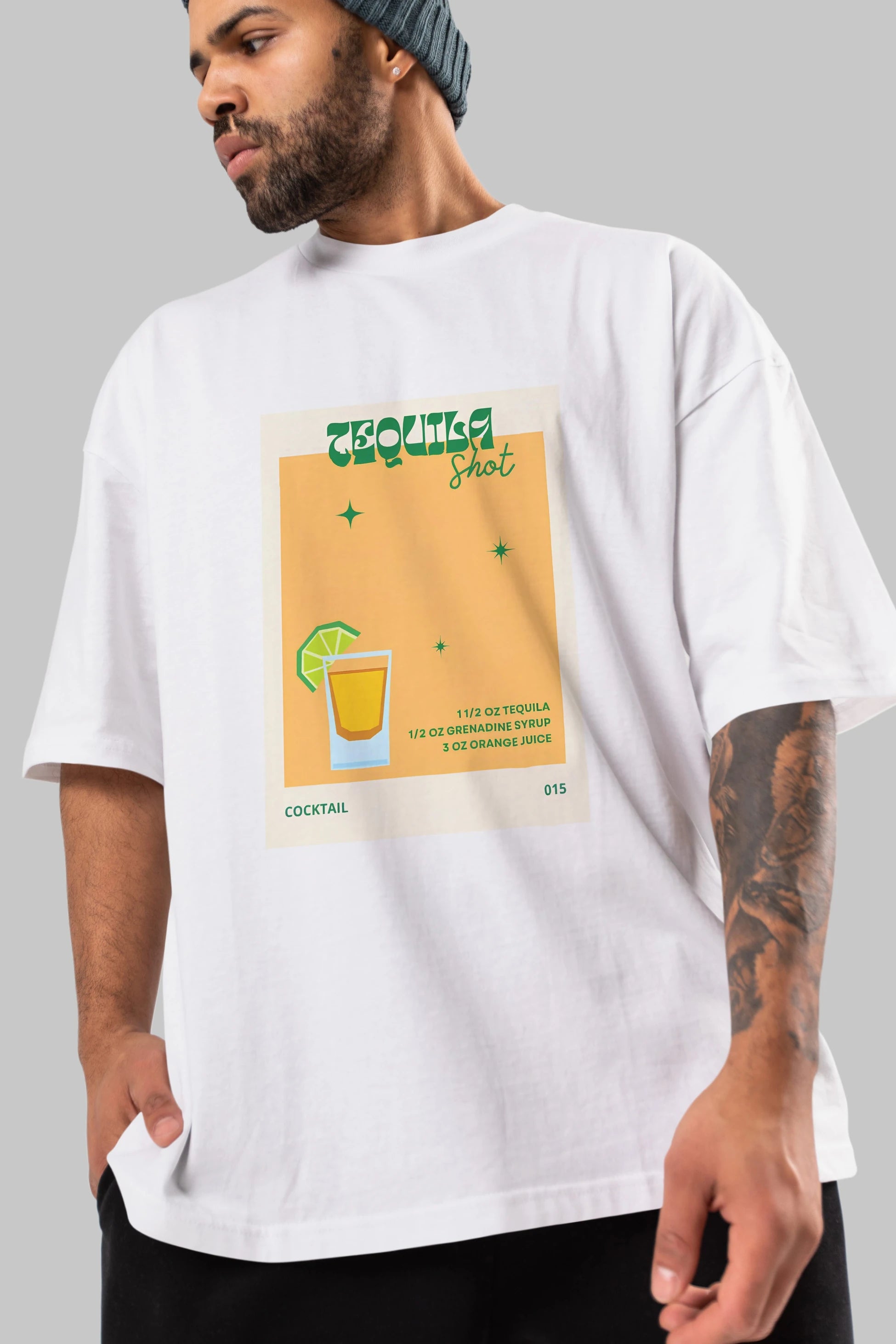 Tequila Shot 2 Ön Baskılı Oversize t-shirt Erkek Kadın Unisex %100 Pamuk Bisiklet Yaka tişort