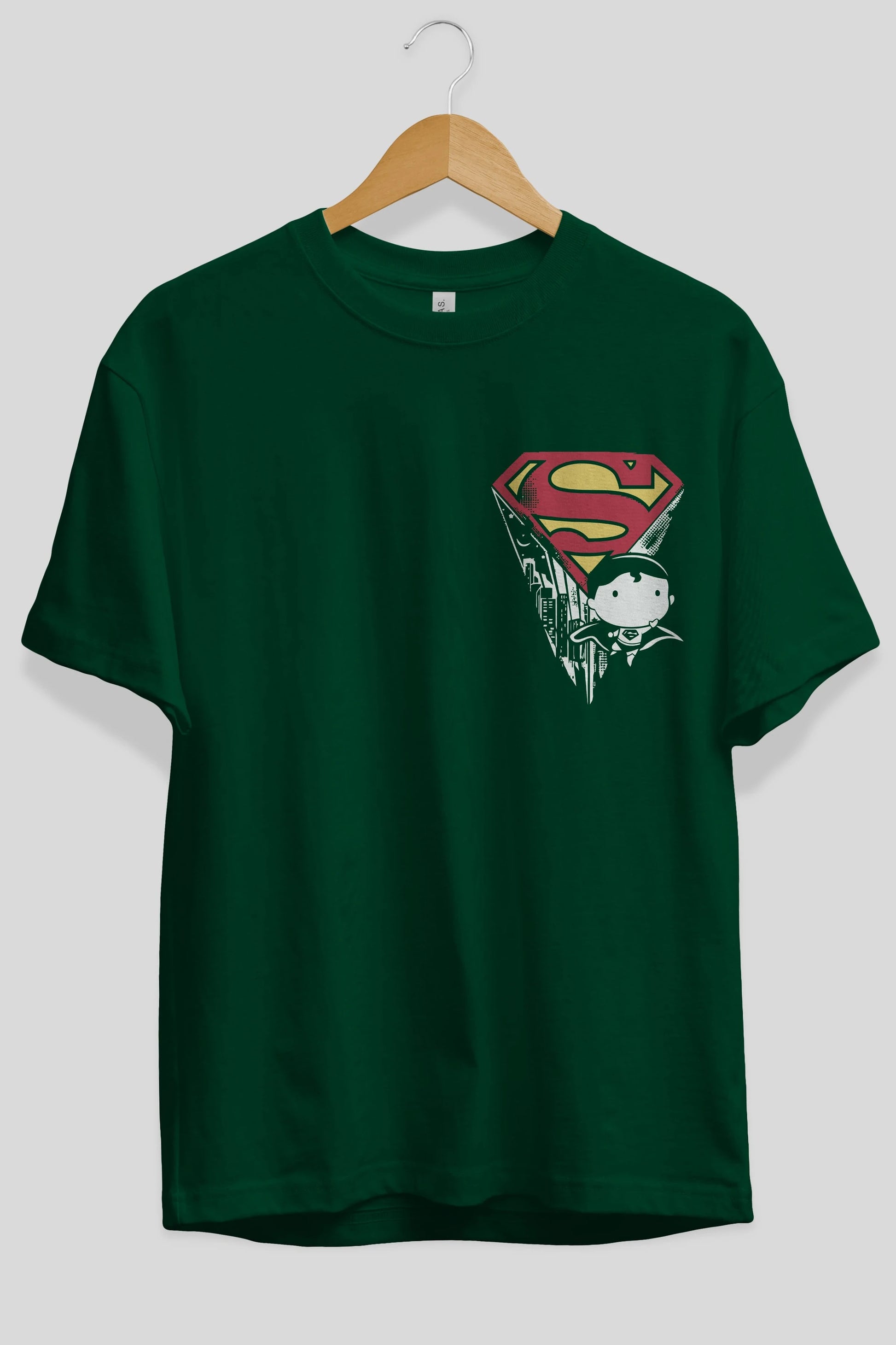 Superman Ön Sol Baskılı Oversize t-shirt Erkek Kadın Unisex %100 Pamuk Bisiklet Yaka tişort