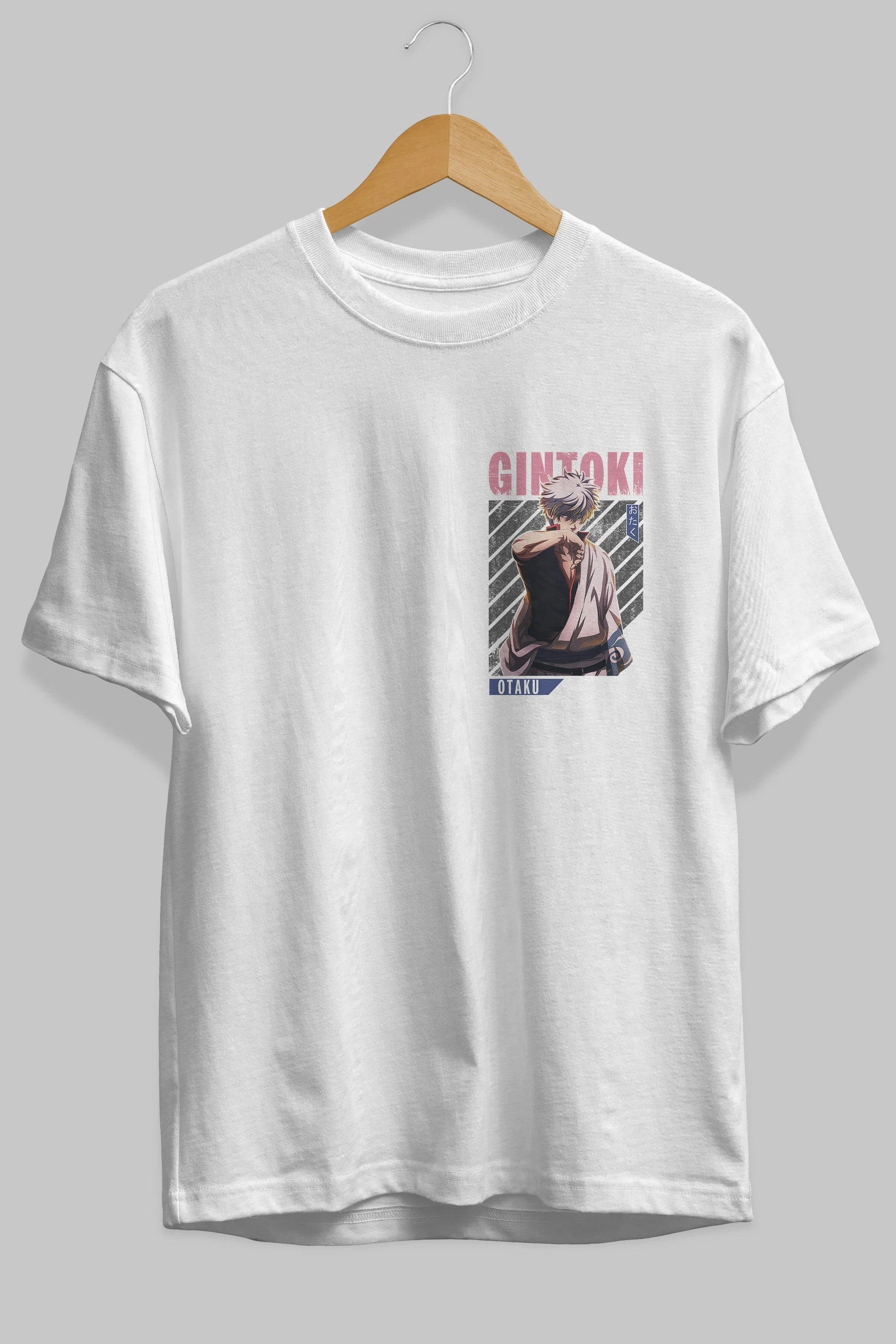 Gintoki Sakata Ön Sol Baskılı Oversize t-shirt Erkek Kadın Unisex %100 Pamuk Bisiklet Yaka tişort