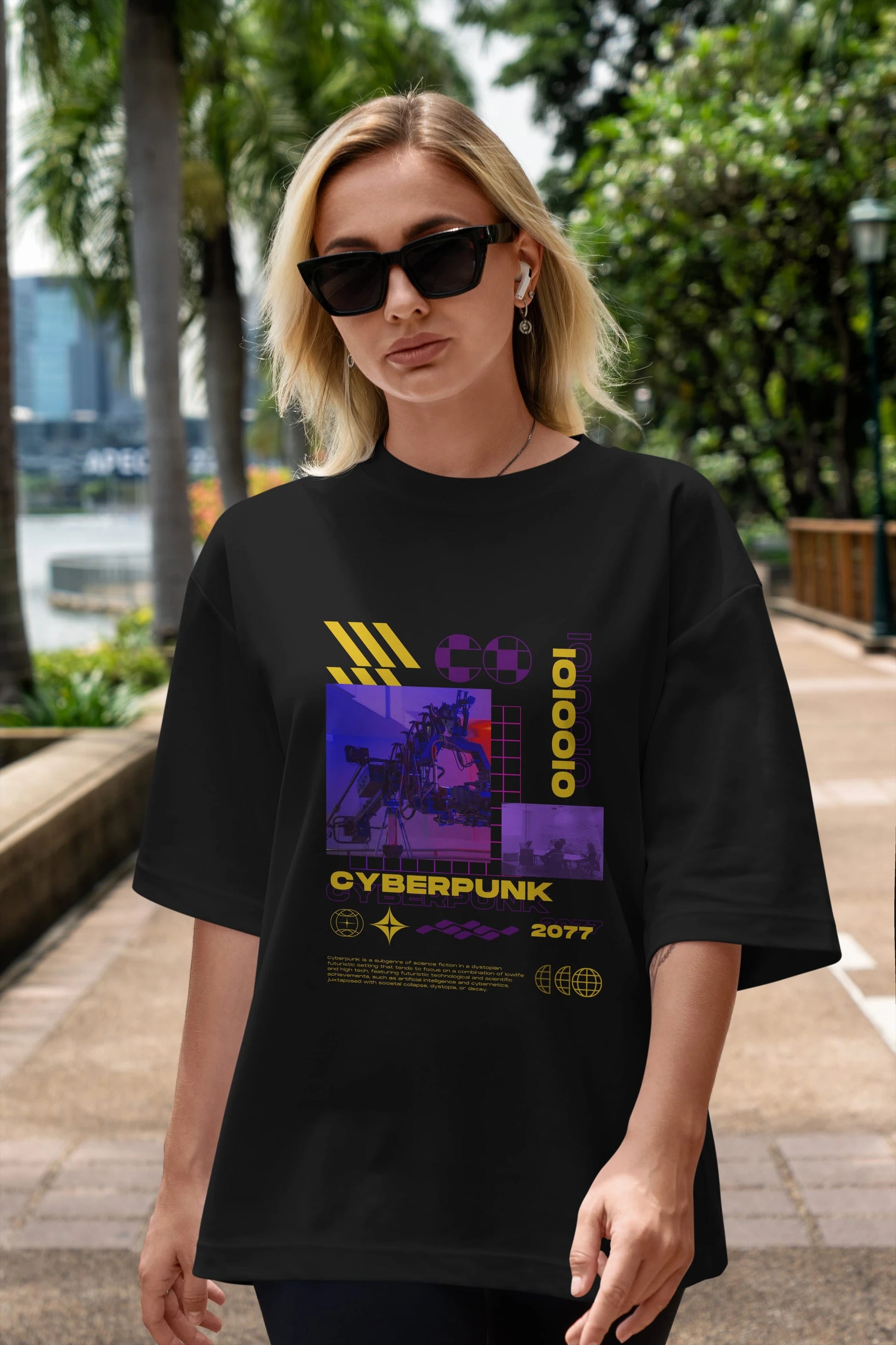 Cyberpunk Yazılı Ön Baskılı Oversize t-shirt Erkek Kadın Unisex