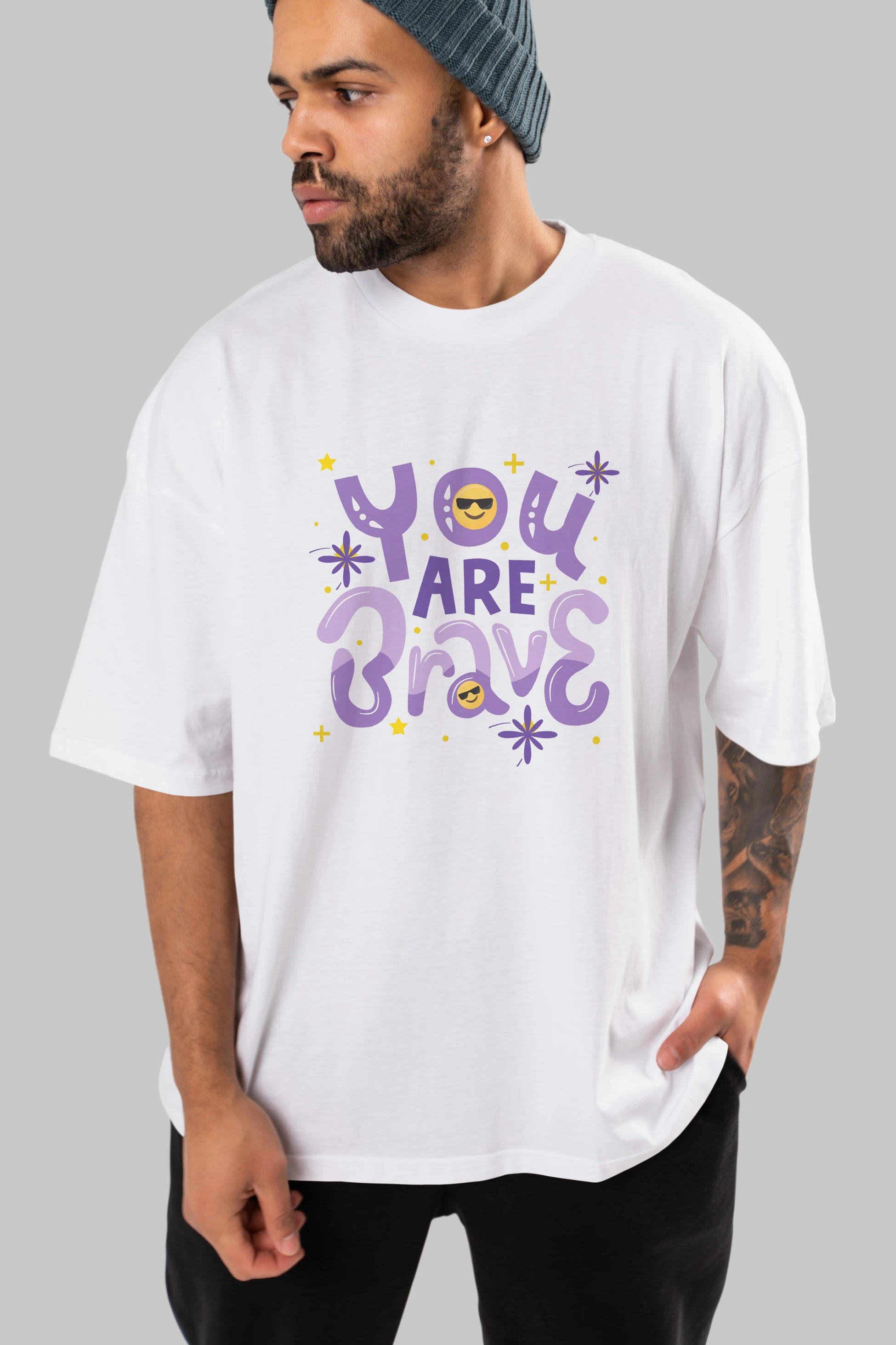 You Are Brave Yazılı Ön Baskılı Oversize t-shirt Erkek Kadın Unisex