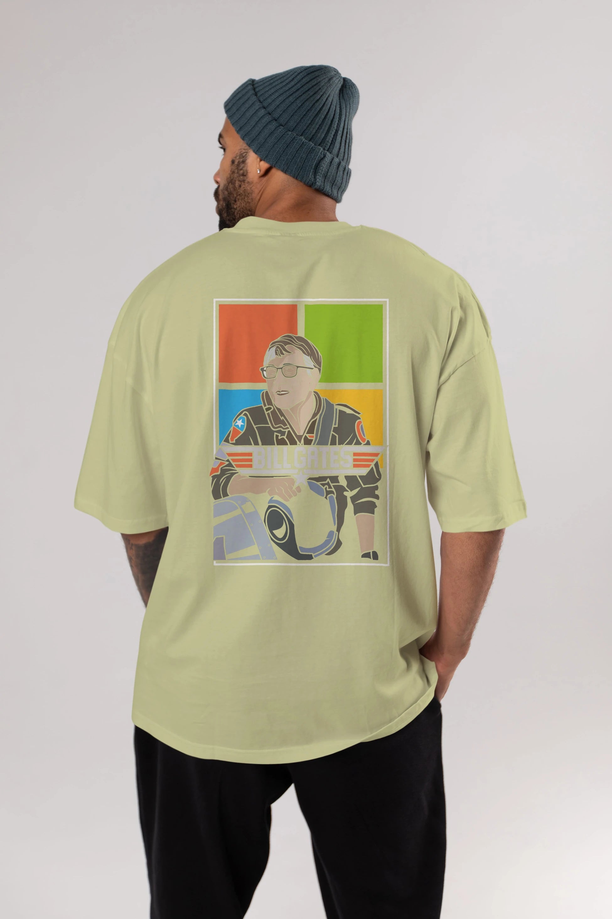 Bill Gates Top Gun Arka Baskılı Oversize t-shirt Erkek Kadın Unisex %100 Pamuk tişort