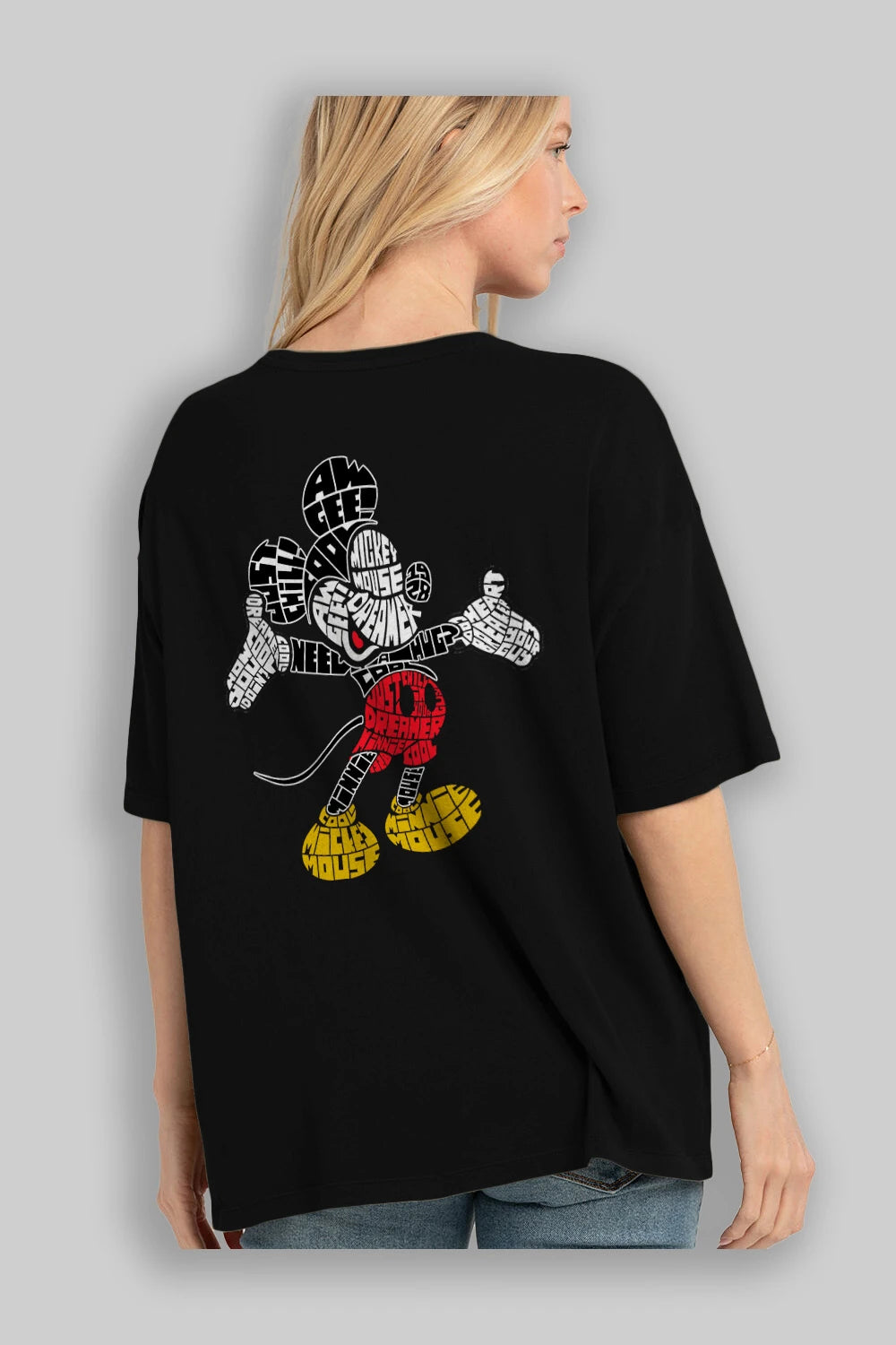 Mickey Arka Baskılı Oversize t-shirt %100 pamuk Erkek Kadın Unisex